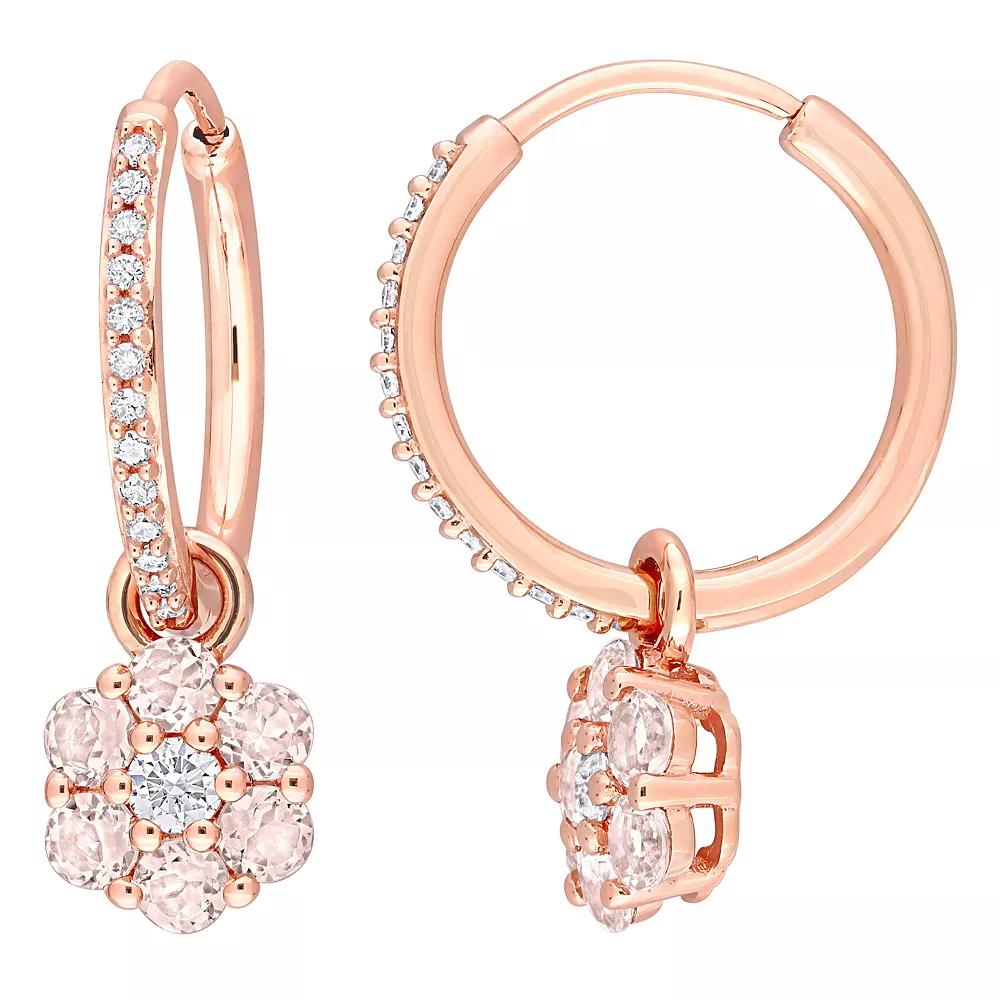 Stella Grace 10k Rose Gold Morganite, White Topaz & 1/8 Carat T.W. Diamond Floral Hoop Earrings, Women's, 10k Rsgold Product Image