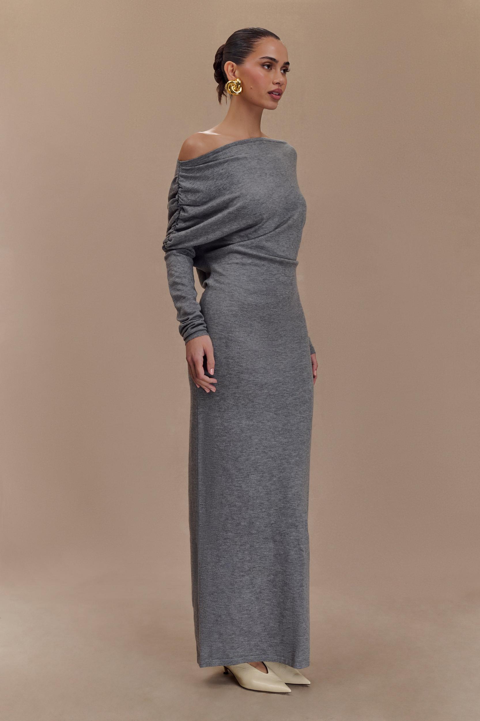 Jessie Cowl Neck Knit Midi Dress - Charcoal Marle Product Image