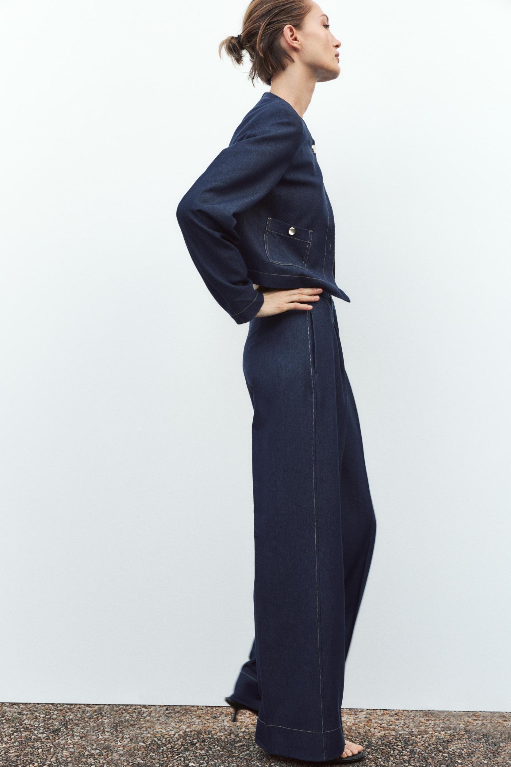 CONTRAST TOPSTITCHING WIDE-LEG PANTS Product Image