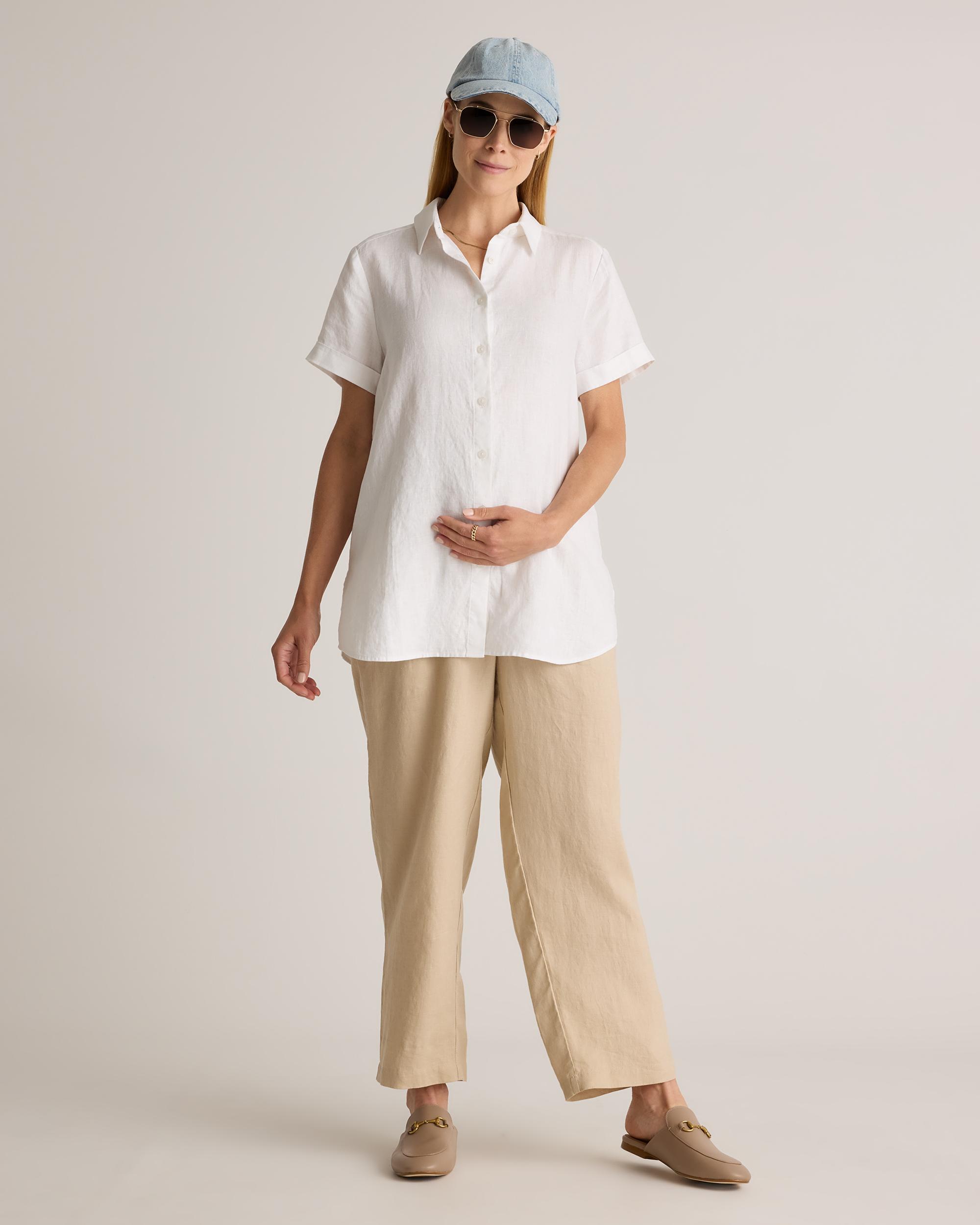 Quince | Women's 100% European Linen Maternity Camp Shirt Size XS Product Image