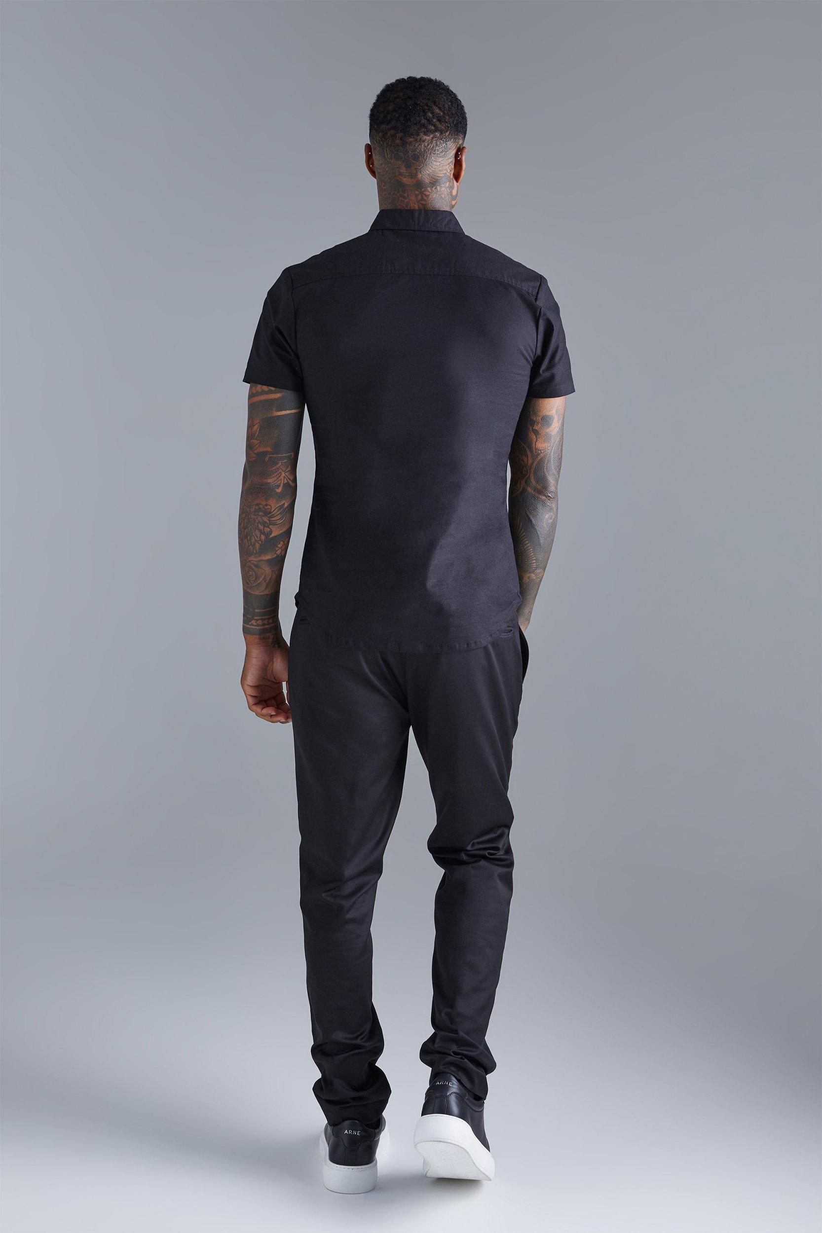 Stretch Fit Short Sleeve Shirt | boohooMAN USA Product Image