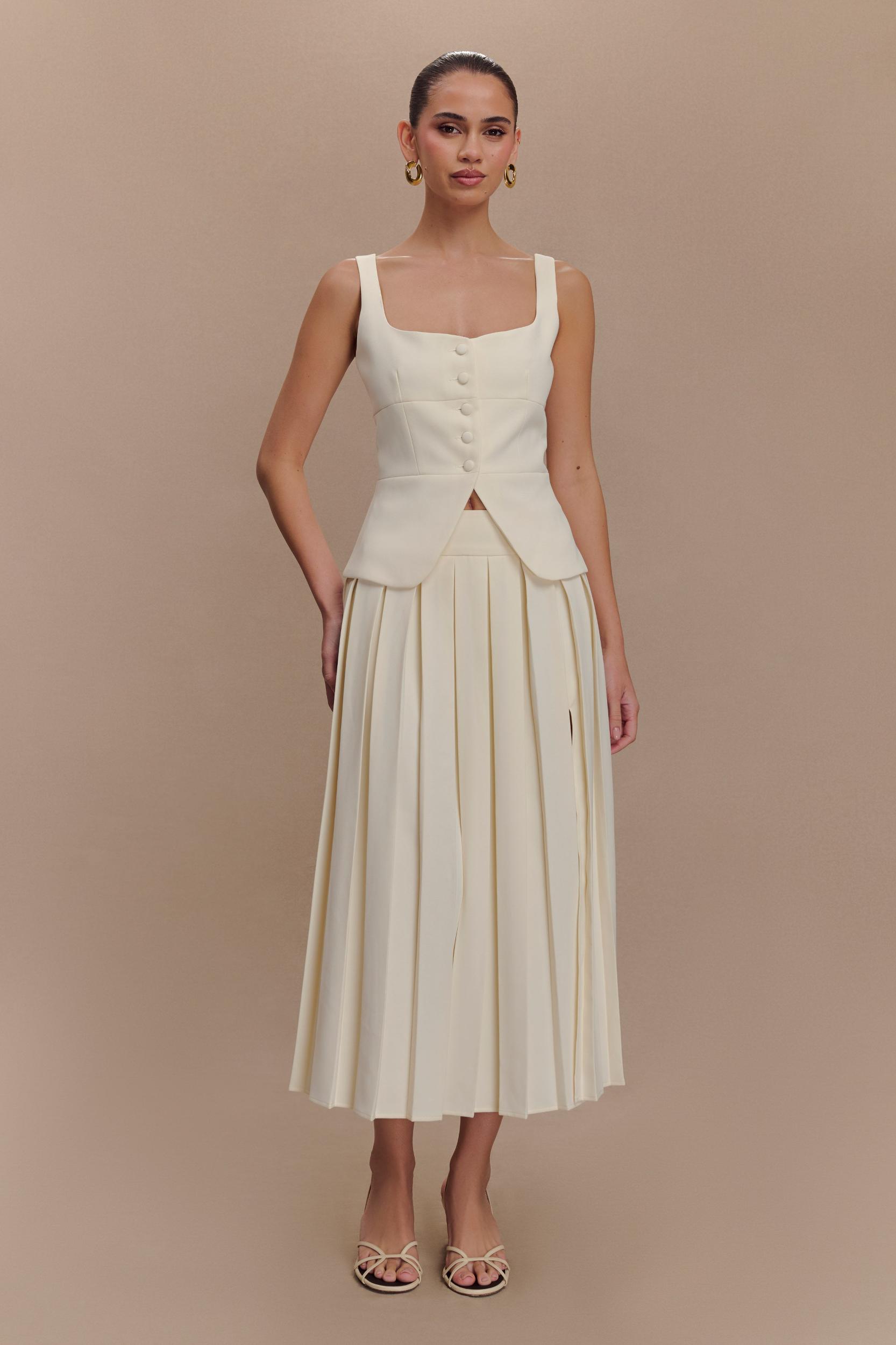 Sunny Pleated Midi Skirt - Ivory Product Image