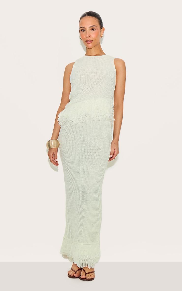 Petite Cream Fringe Edge Knit Maxi Skirt Product Image
