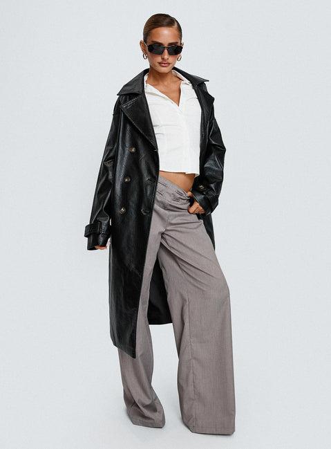 Think Later Faux Leather Trench Coat Black Product Image