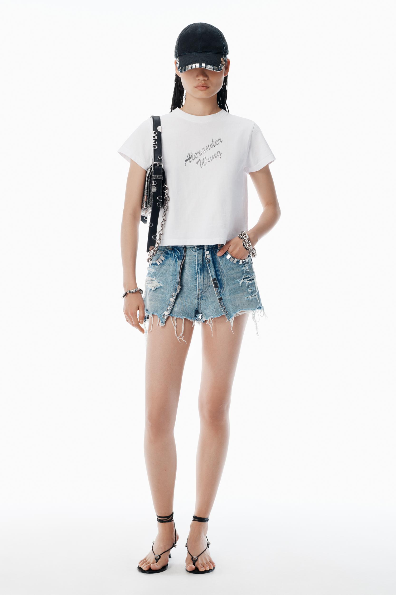 White Crystal Hotfix & Cotton Logo Tee Product Image