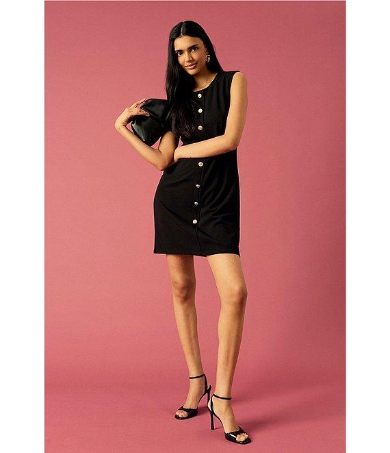 Donna Morgan Button Front Scuba Crepe Sheath Dress Product Image