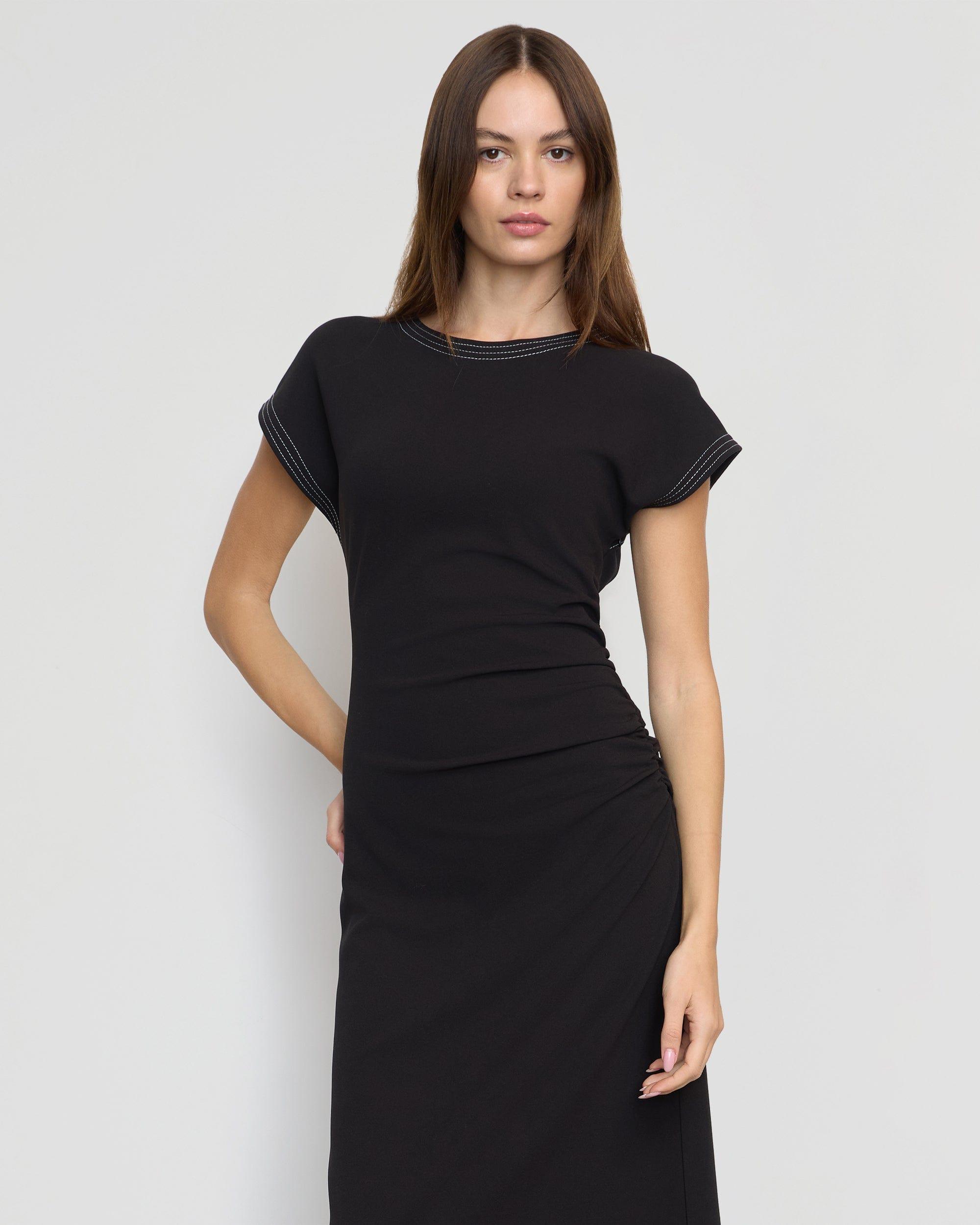 Vela Contrast-Stitch Ruched-Waist Dress Product Image