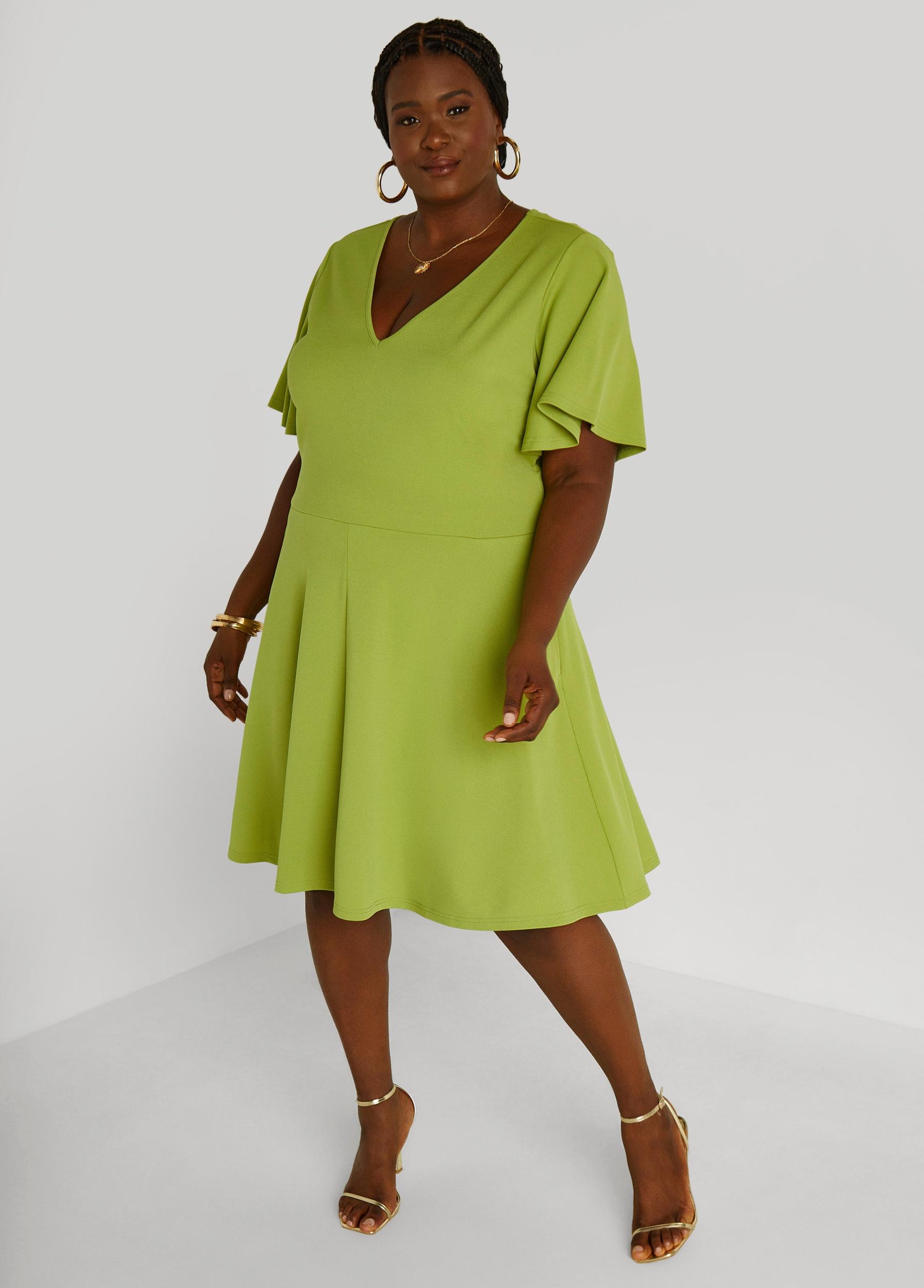 Plus Size Flutter Sleeved A Line Dress Ashley Stewart Product Image