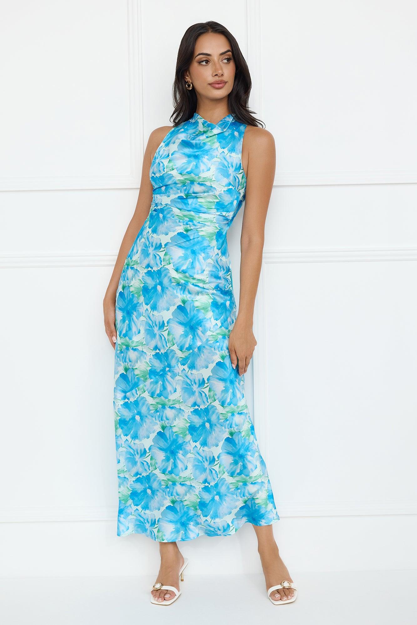 Ocean Spark Satin Maxi Dress Blue Product Image