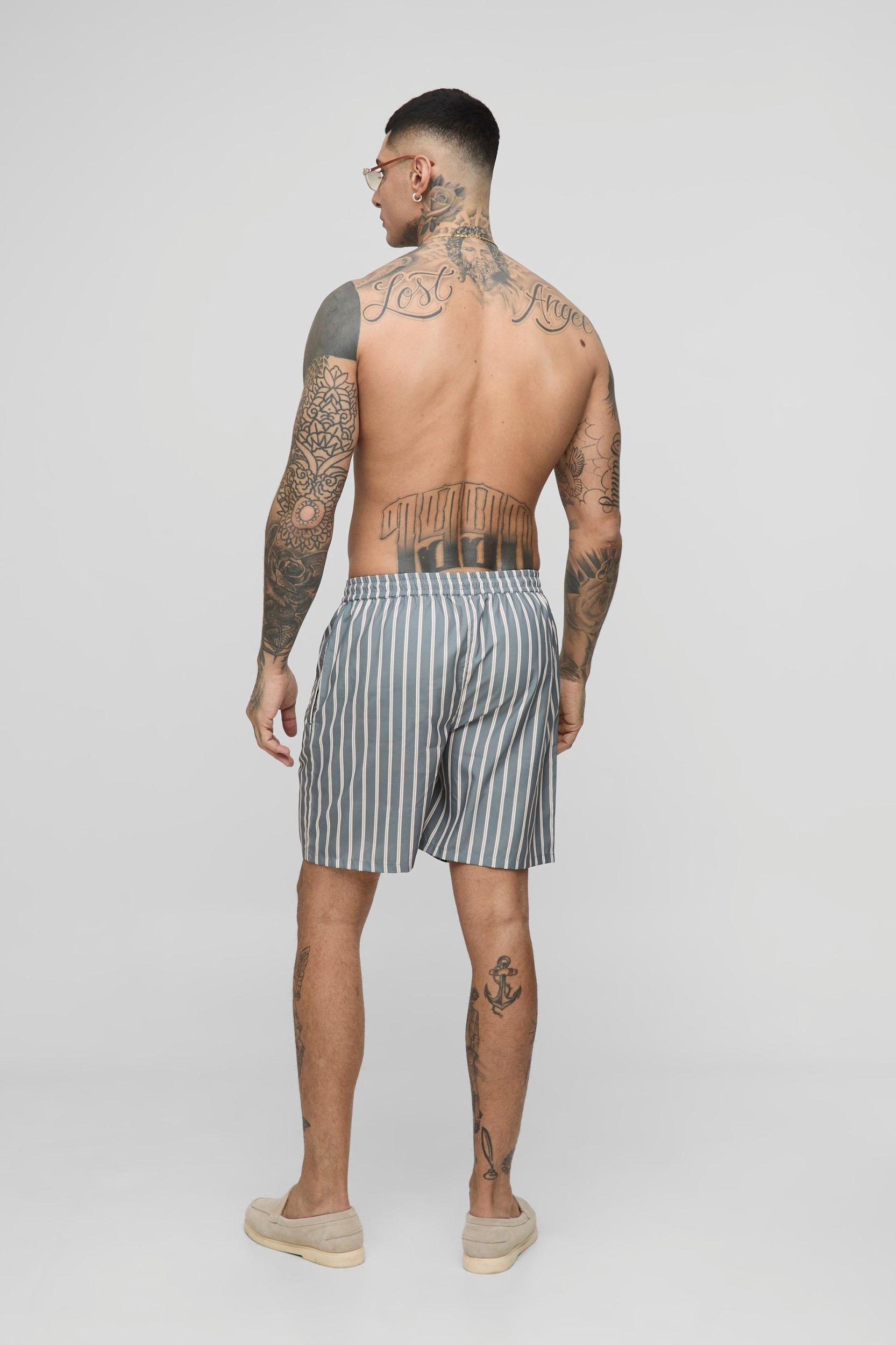 Tall Mid Length Stripe Swim Short | boohooMAN USA Product Image