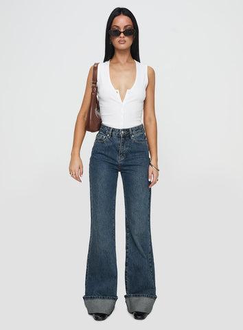 Florida Keys Mid Rise Straight Leg Cuffed Jeans Mid Blue Product Image