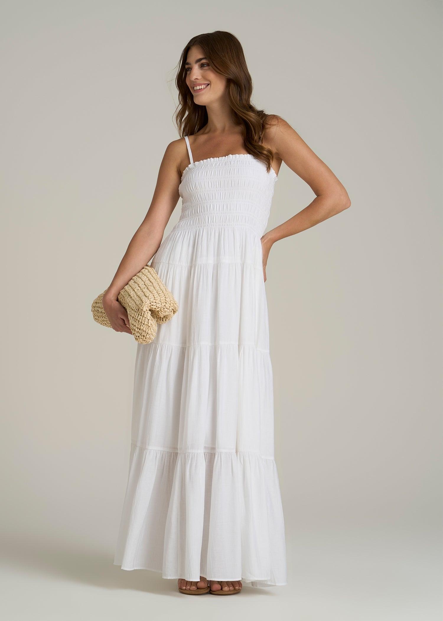 Strappy Tiered Maxi Dress for Tall Women in White Female Product Image