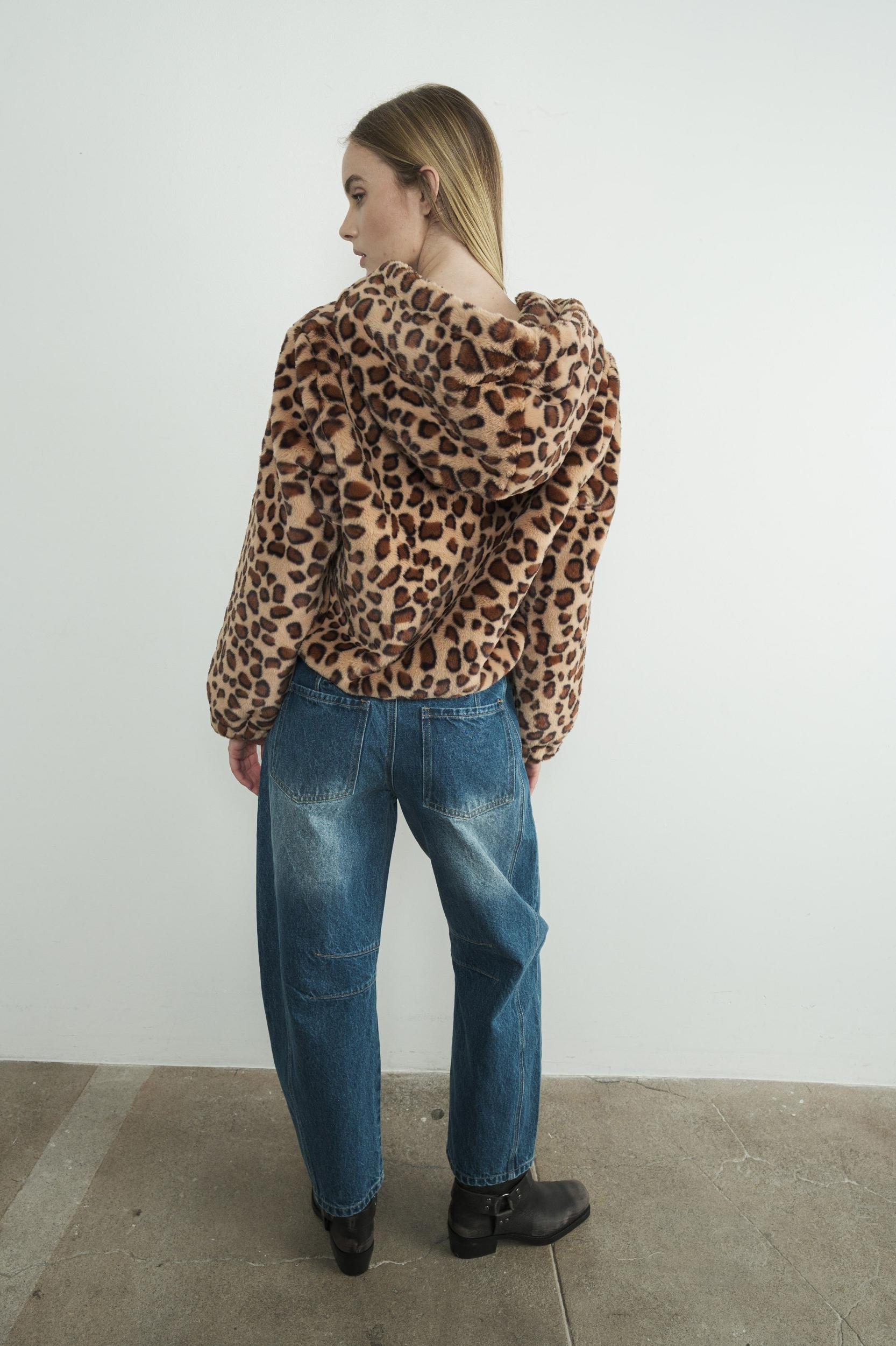 LEOPARD PRINT FUR ZIP UP HOODIE Product Image