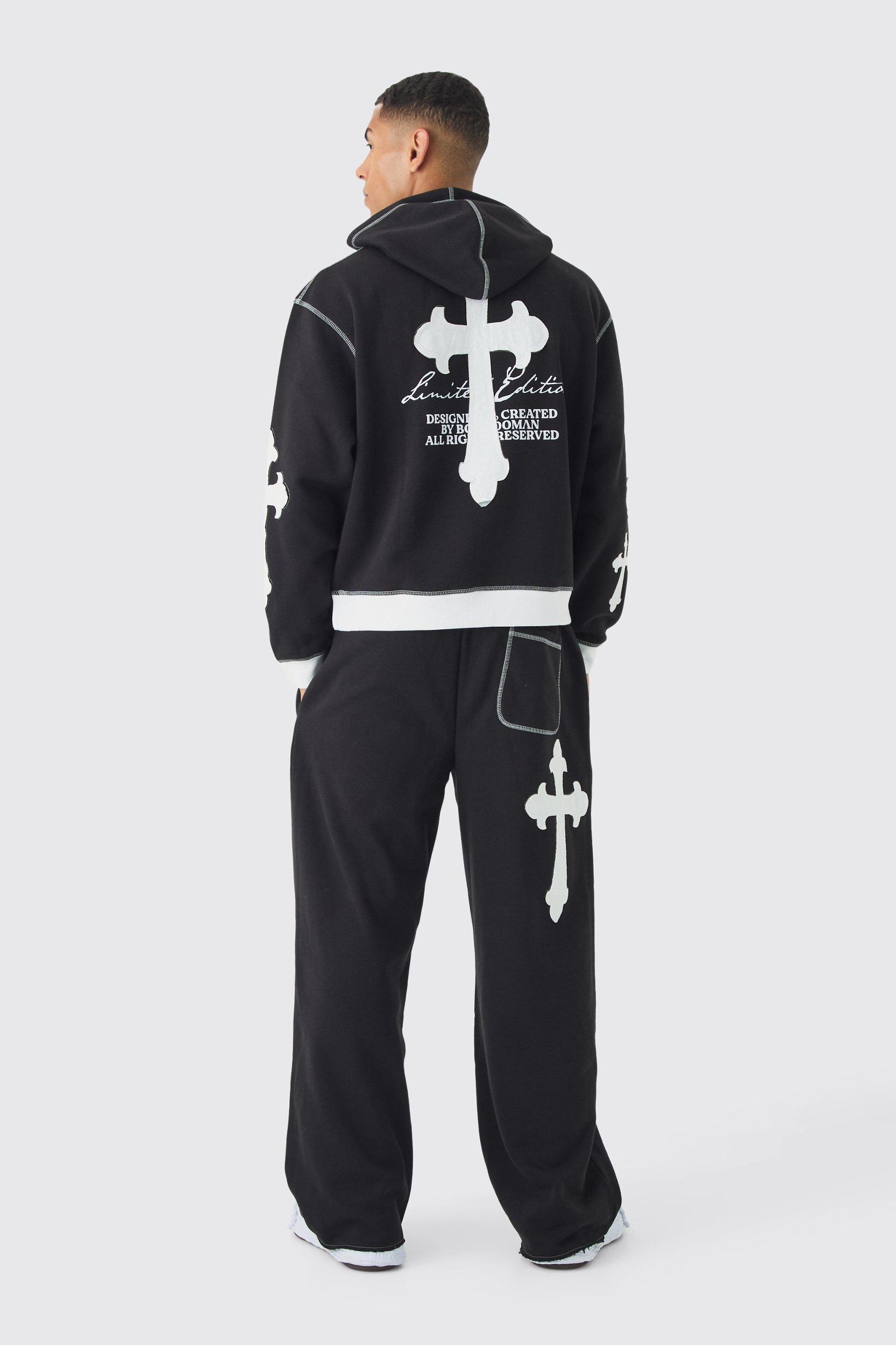 Oversized Boxy Limited Edition Cross Applique Hoodie and Sweatpants Tracksuit | boohooMAN USA Product Image