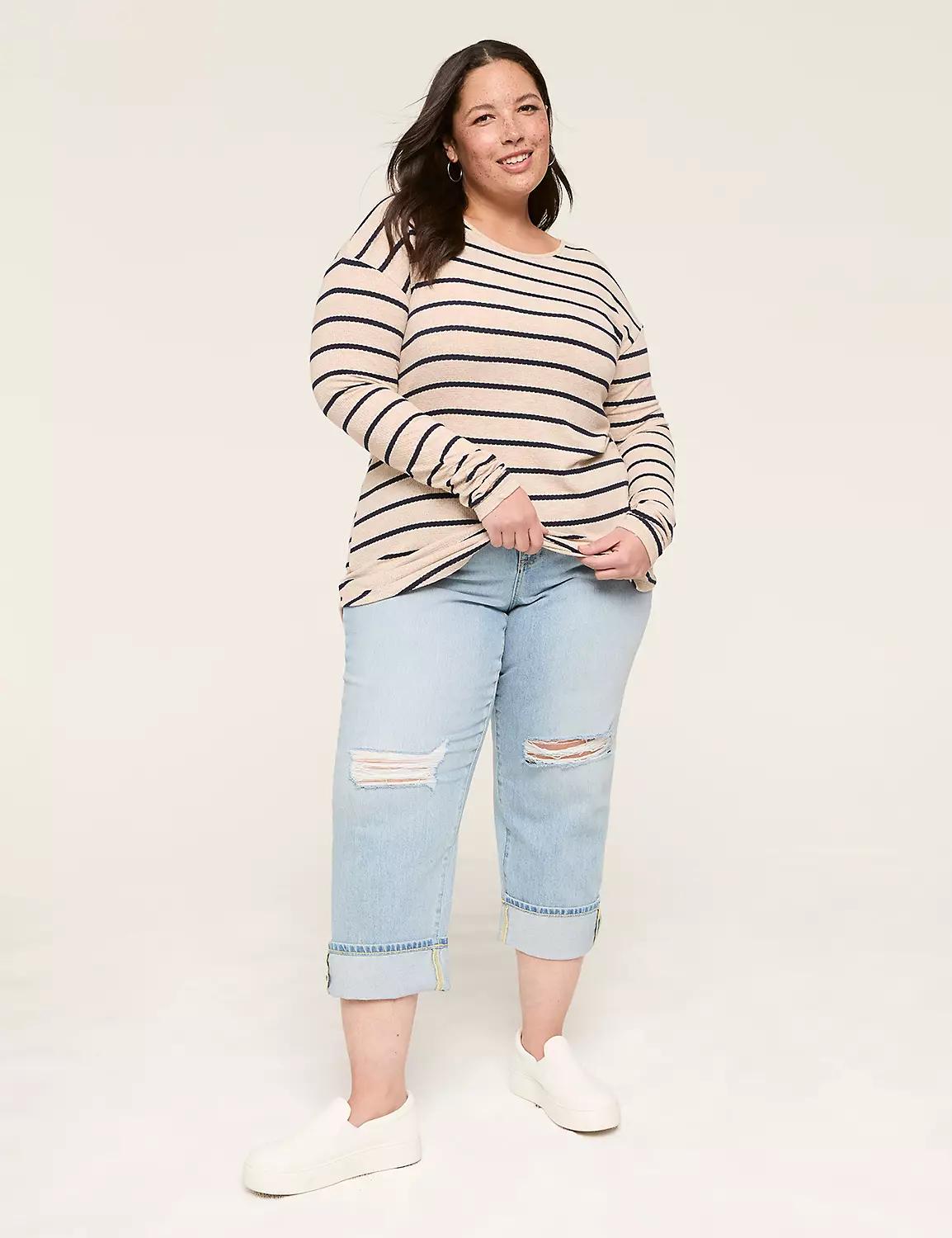 Ruched-Cuff Crew-Neck Top Product Image