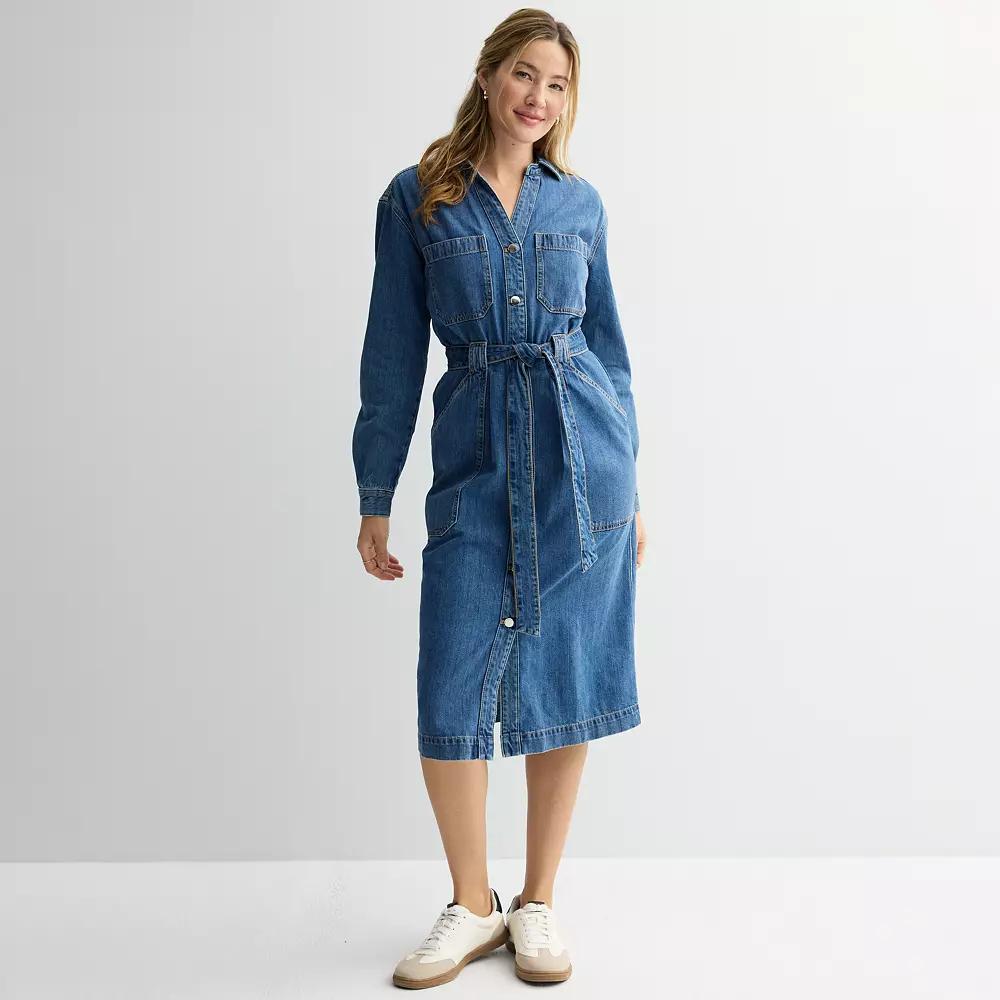 Women's Sonoma Goods For Life® Denim Button-Front Midi Shirtdress, Size: Large, Medium Blue Product Image