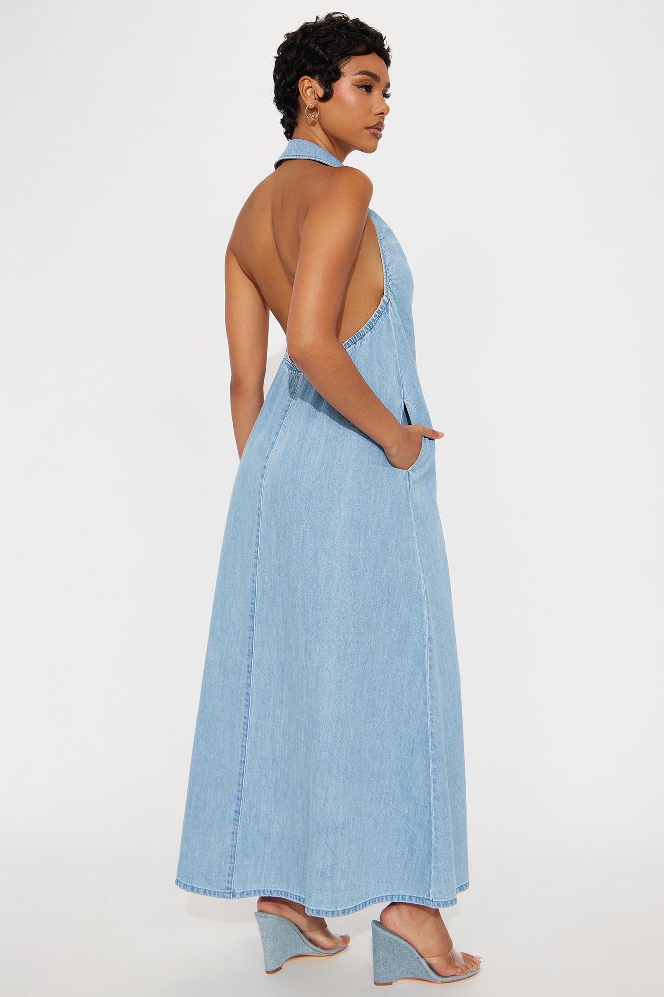 Out And About Denim Maxi Dress - Light Wash Female Product Image