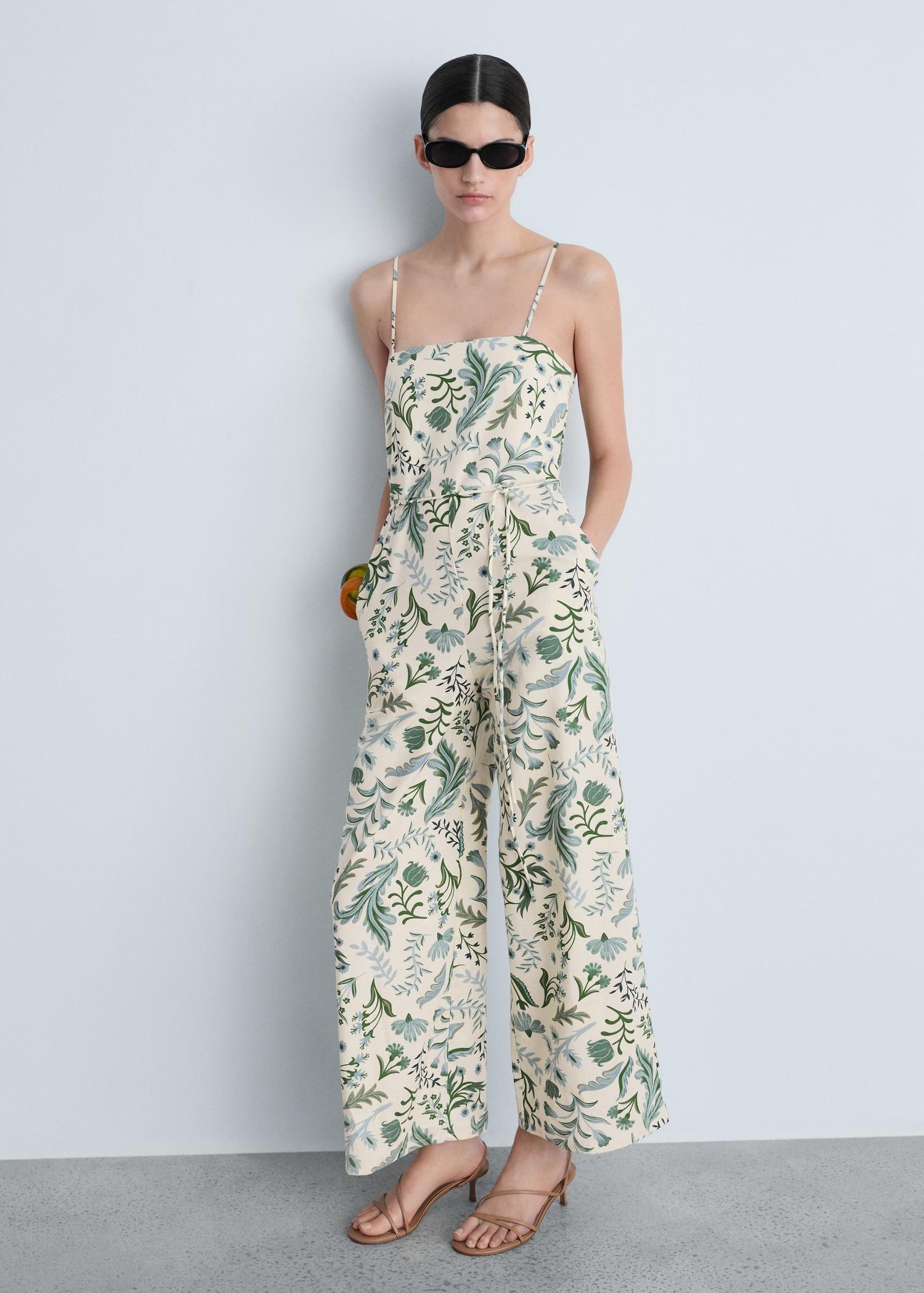 Printed jumpsuit with bow - Women | MANGO USA Product Image