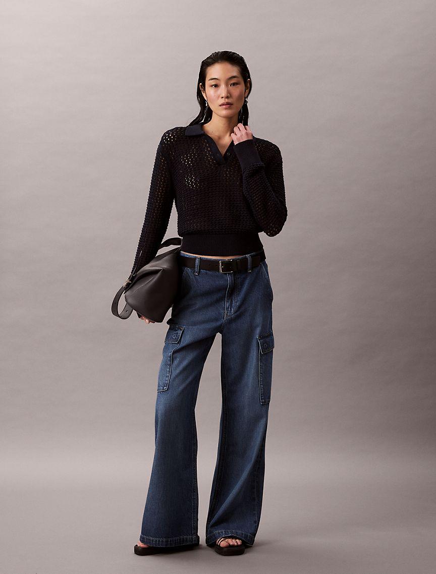 Open Stitch Polo Sweater Product Image