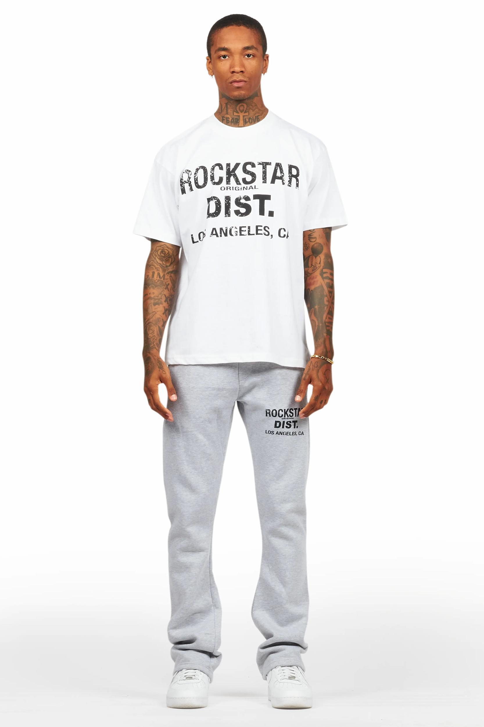 Lake White/Grey Oversized T-Shirt/Stacked Track Pant Set Male Product Image