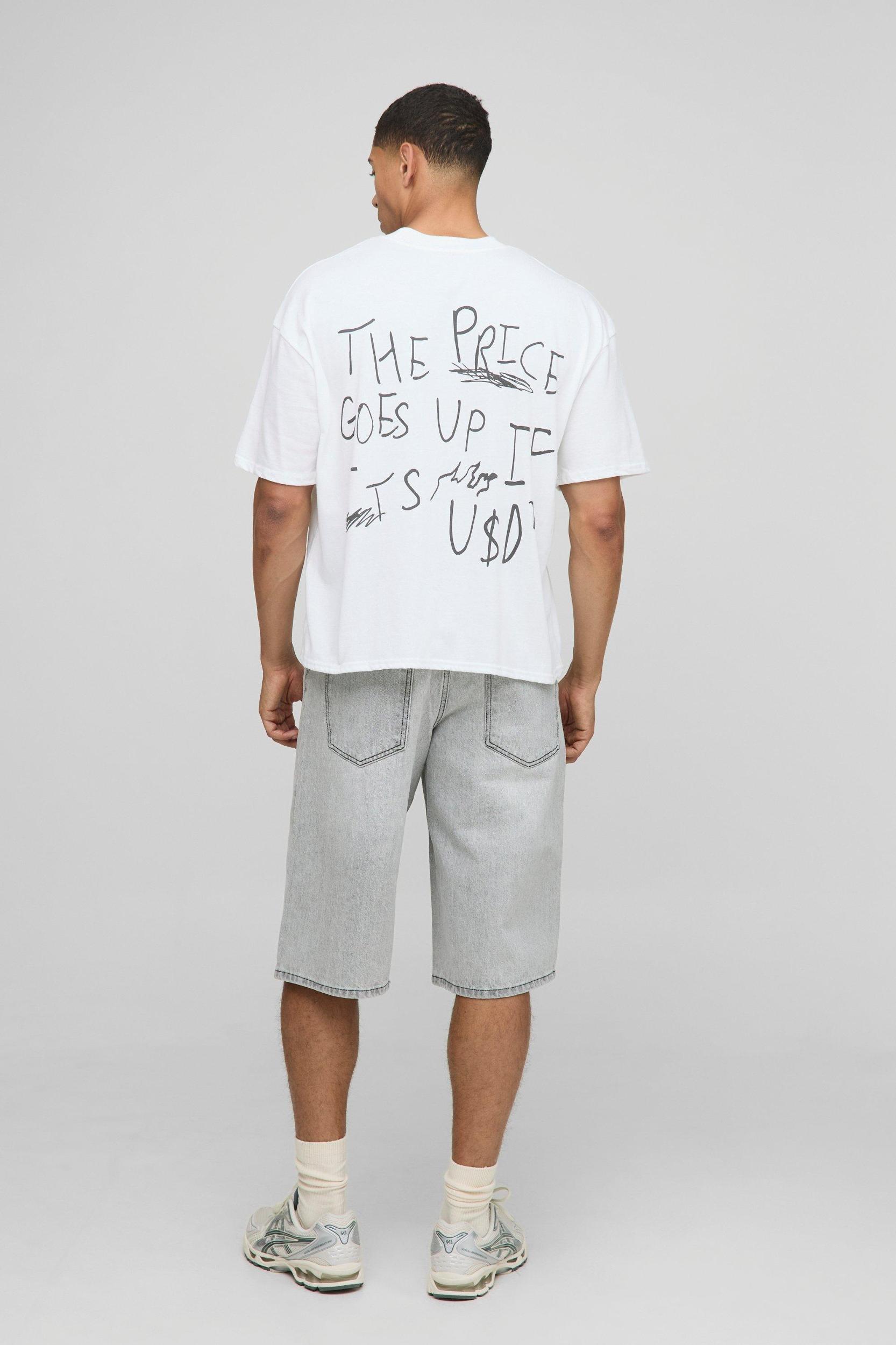 White Oversized Boxy Extended Neck USD Slogan T-Shirt | boohooMAN USA Product Image