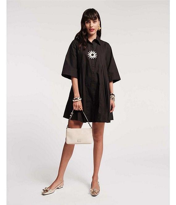 FRANCES VALENTINE Isla Poplin Point Collar Elbow Sleeve Button Front Shirt Dress Product Image
