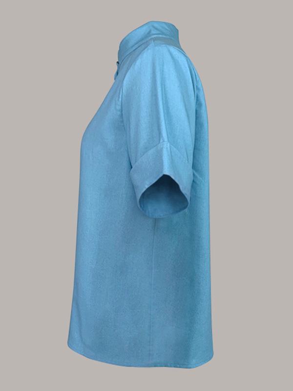 Loose Short Sleeves Solid Color Mock Neck Blouses&Shirts Tops Product Image