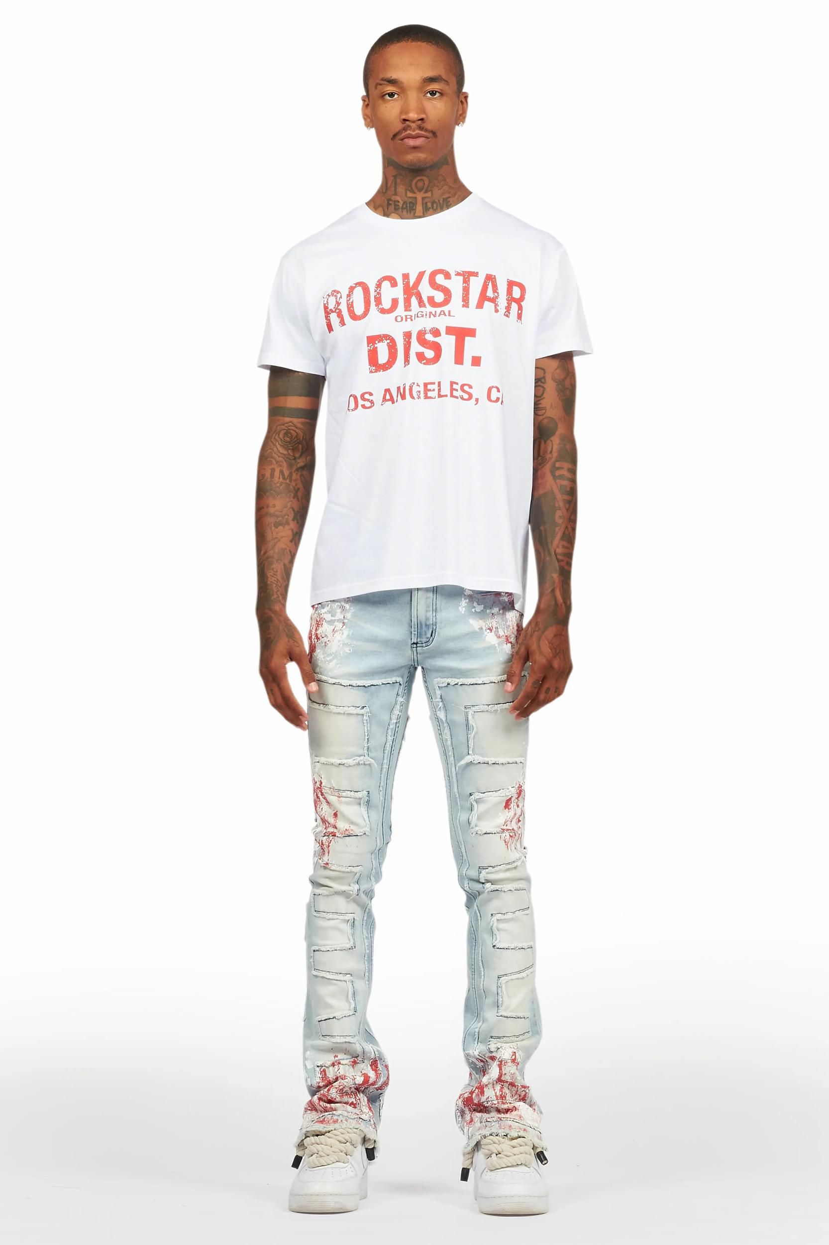 Saxon White/Red T-Shirt/Stacked Flare Jean Set Male Product Image