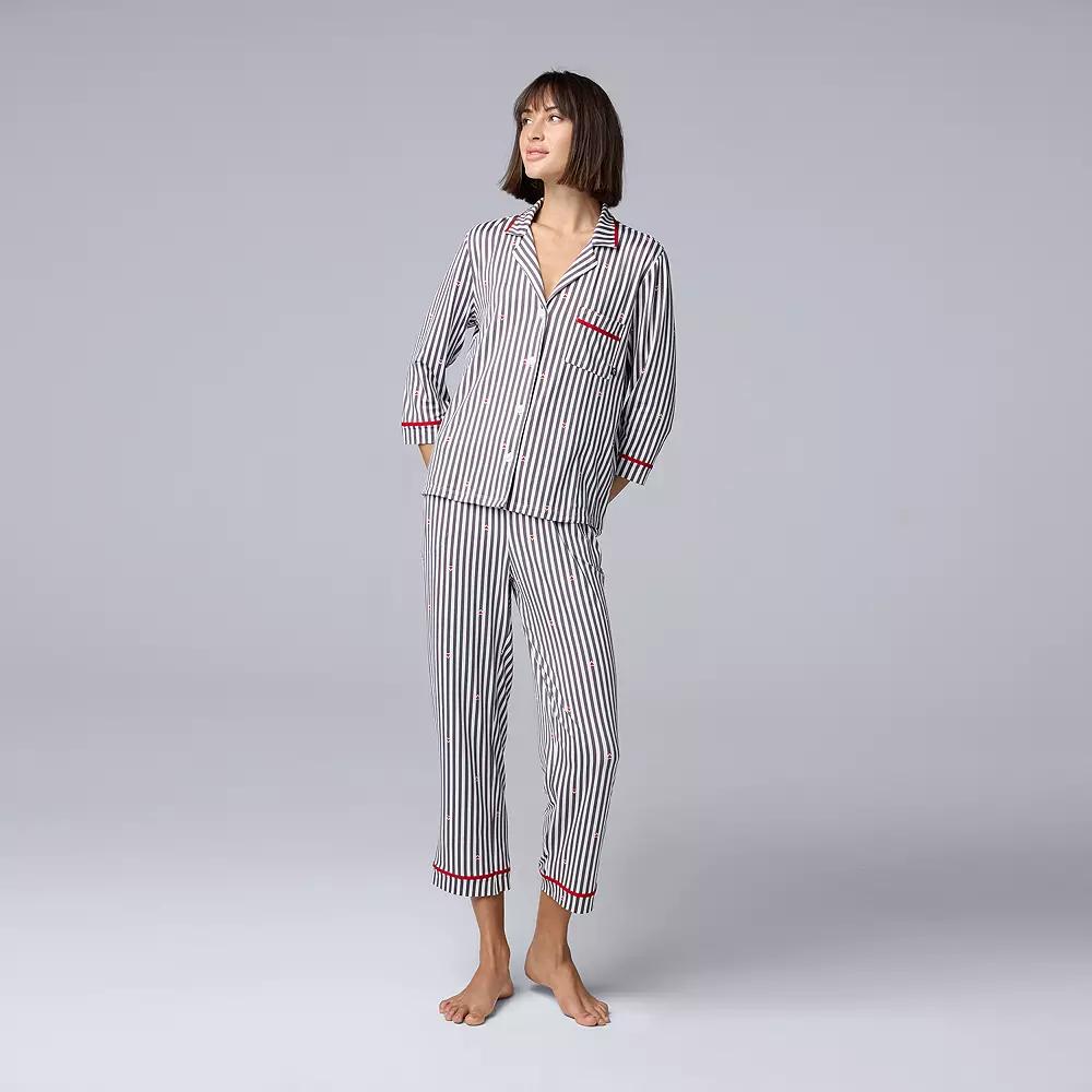 Women's Simply Vera Vera Wang 3/4-Sleeve Pajama Top & Crop Pajama Pants Set, Size: Medium, Peri Novelty Product Image