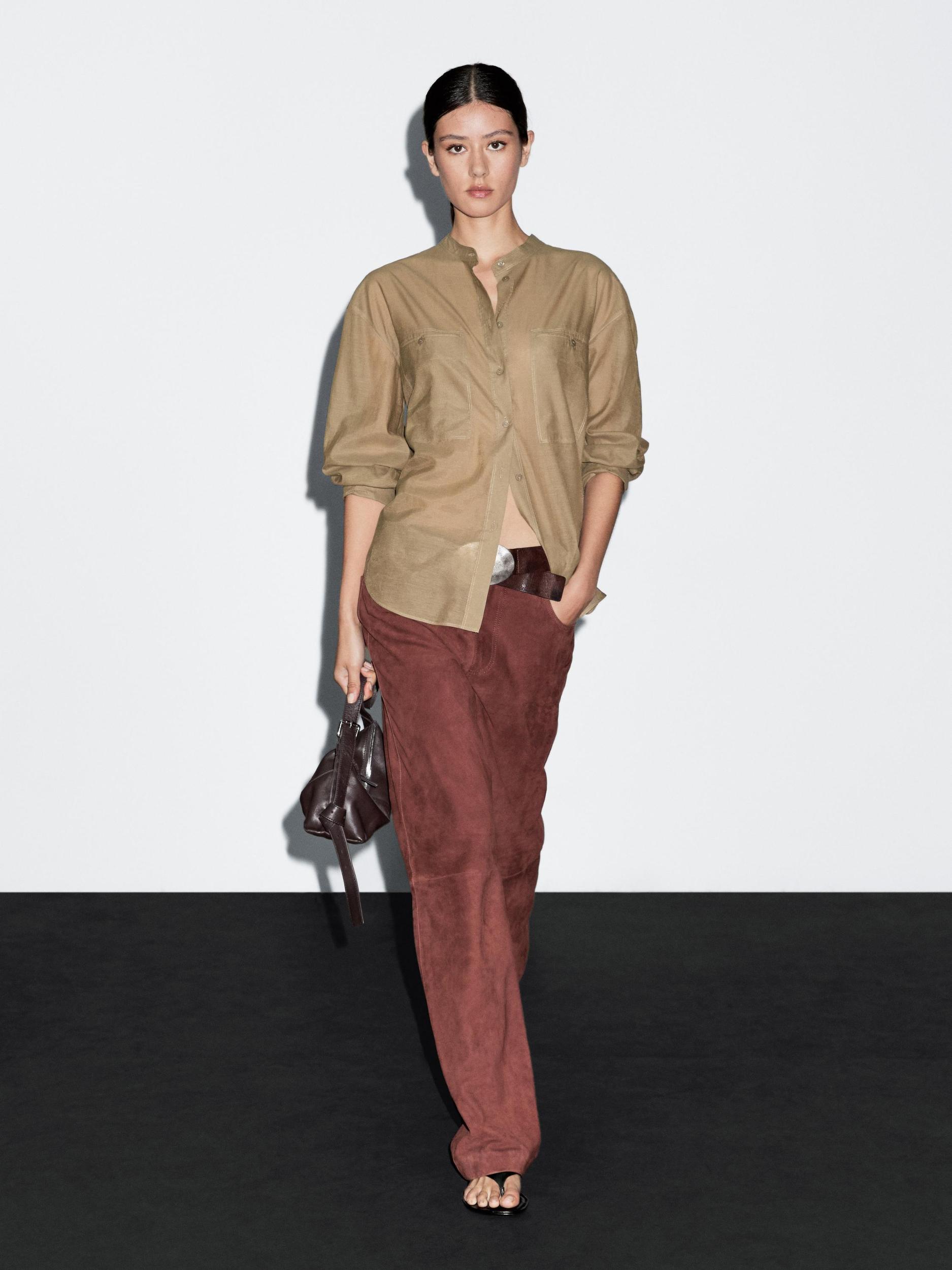 Long shirt with stand collar Product Image