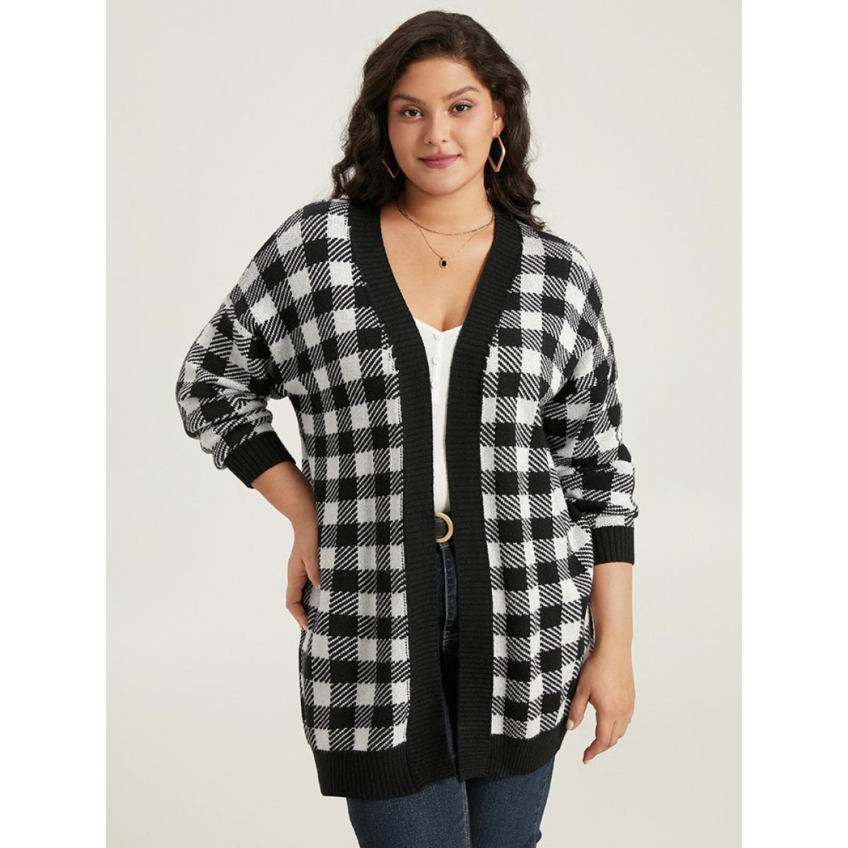 Plus Size Supersoft Essentials Plaid Elastic Cuffs Cardigan Black Women Casual Loose Long Sleeve Dailywear Cardigans BloomChic 22-24/3X Product Image