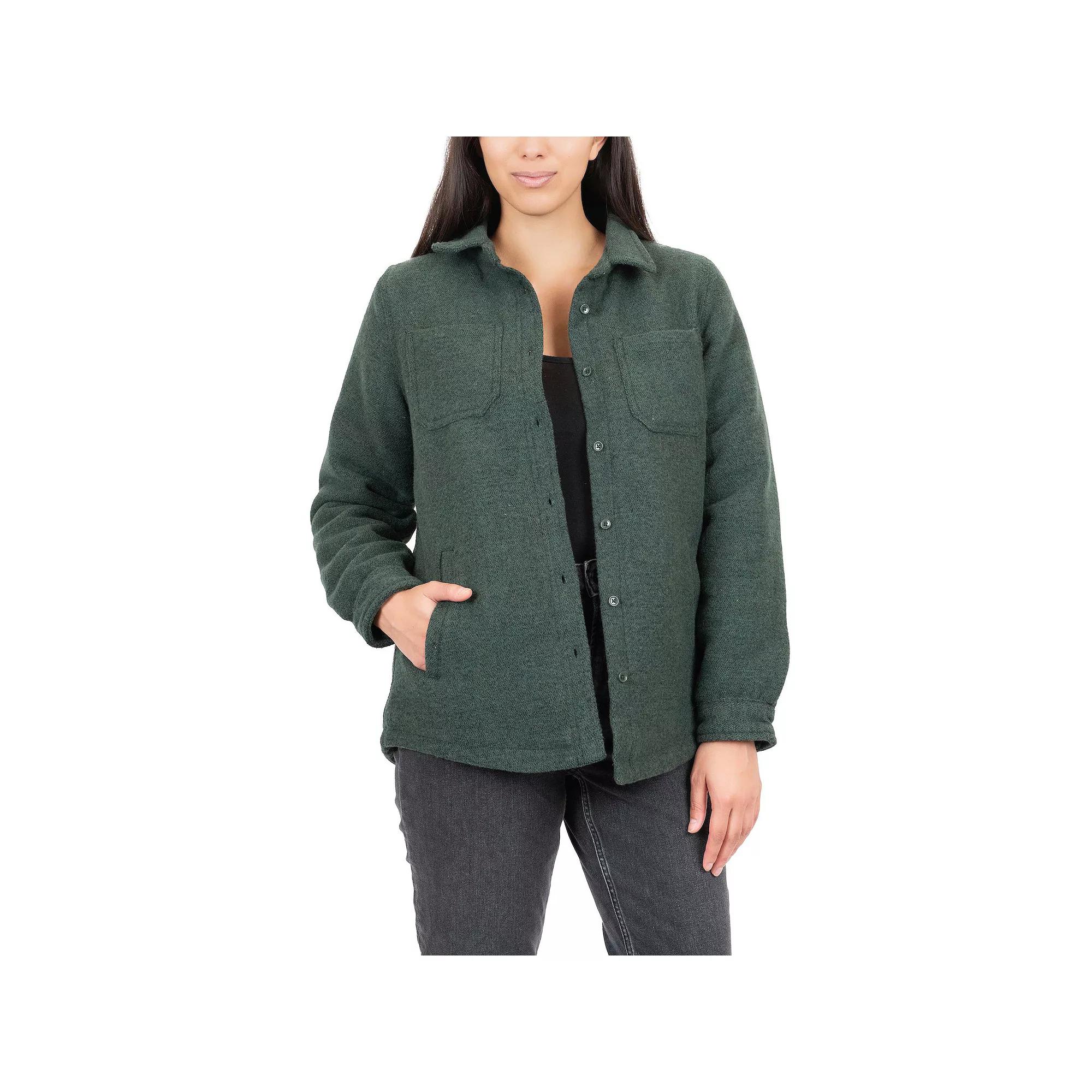 Women's Mountain and Isles Brushed Fleece Button-Up Shacket, Size: Large, Green Product Image