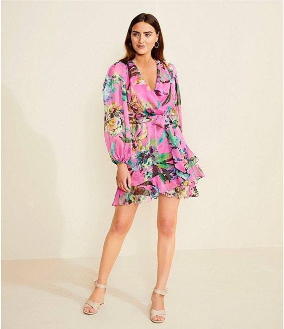 Alex Marie Laurel Floral Long Sleeve Surplice V-Neck A-Line Dress Product Image