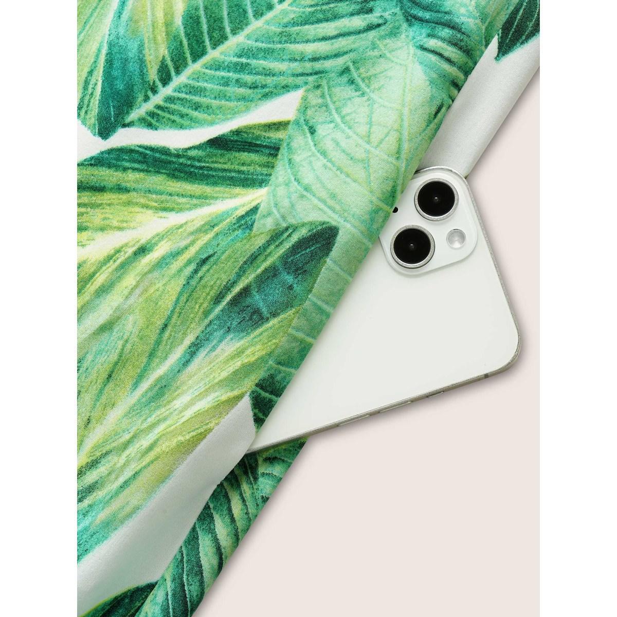 Plus Size Green Tropical Print Shirred Side Seam Pocket Jumpsuit Women Resort Sleeveless Non Vacation Loose Jumpsuits BloomChic 30/6X Product Image