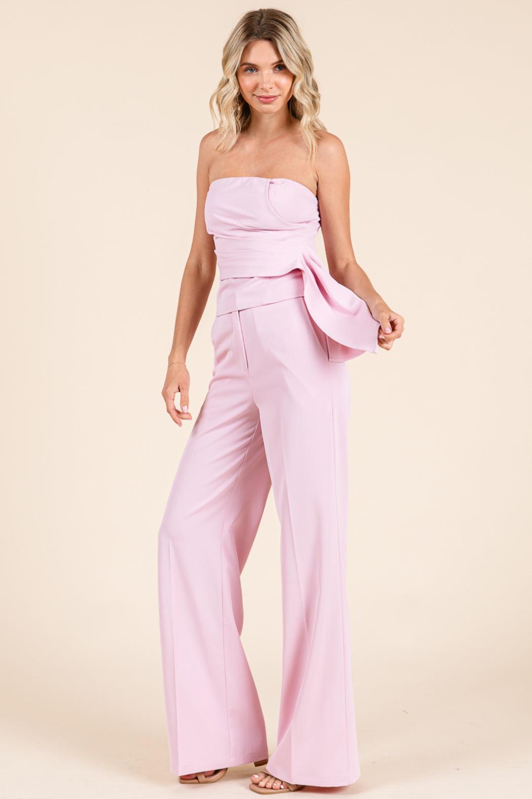 Strapless Smocked Crop Top & Wide-Leg Pants Set Product Image