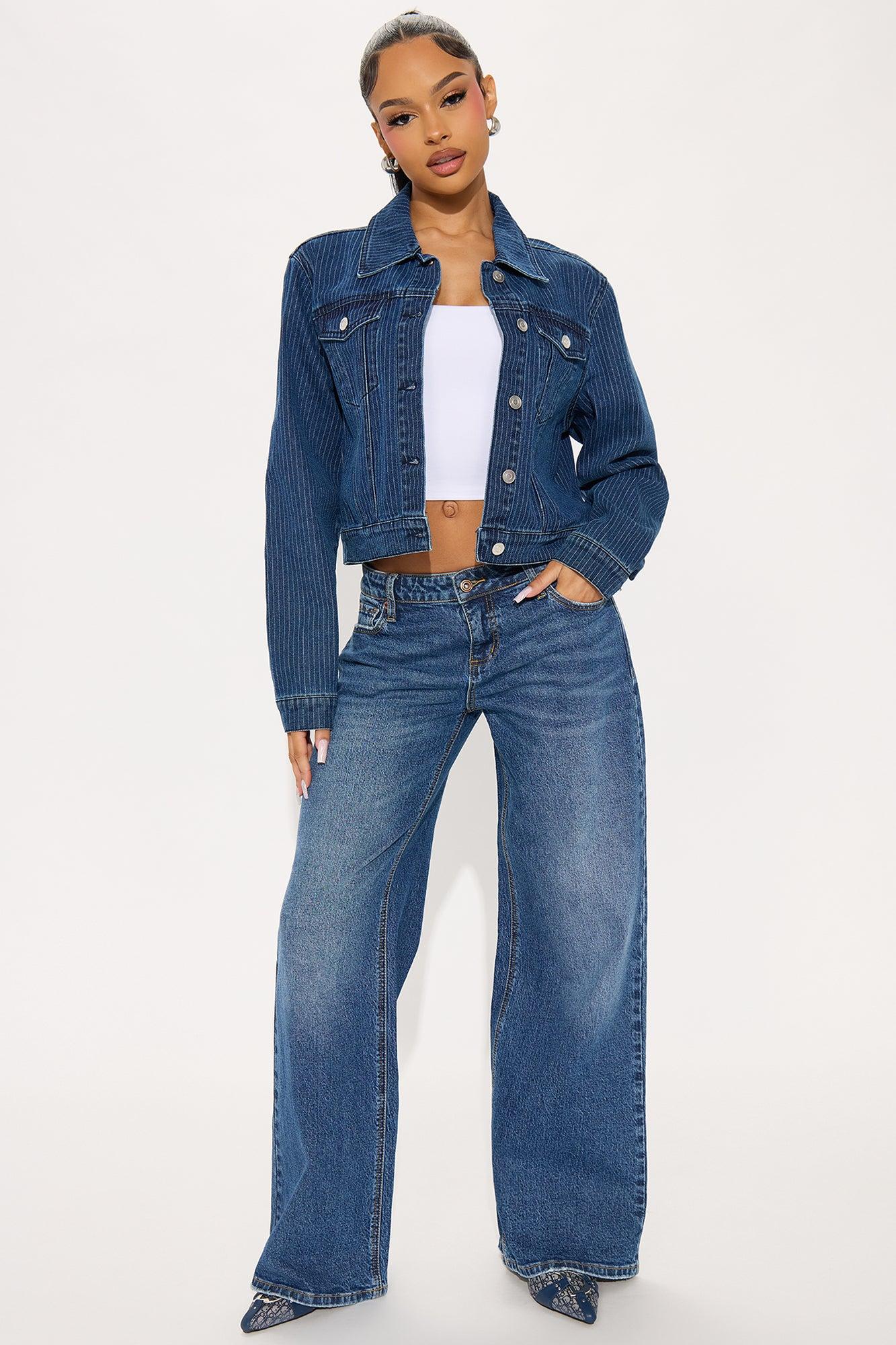 Paloma Pinstripe Denim Jacket - Dark Wash Product Image