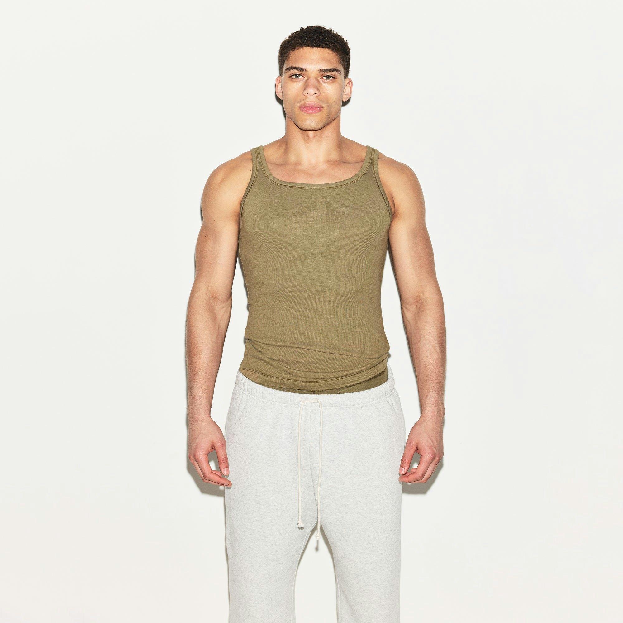 SKIMS COTTON MENS RIB TANK 3-PACK | ARMY MULTI Product Image