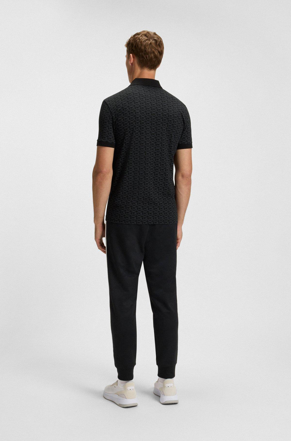 BOSS - Paddy polo shirt in stretch cotton with printed pattern - Black Product Image