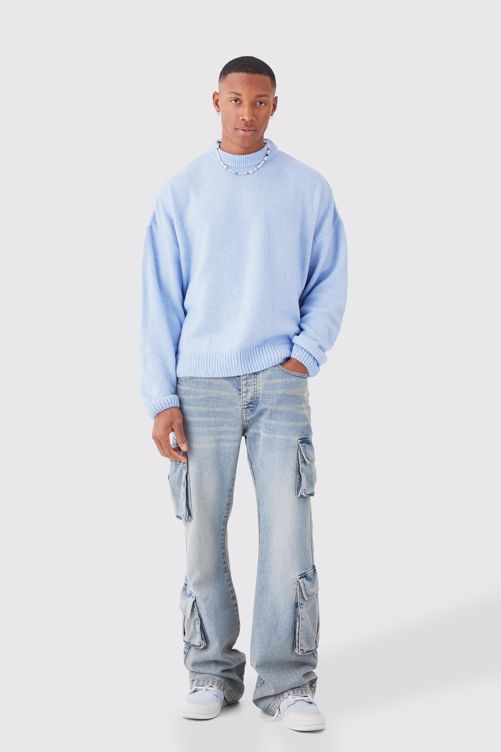 Boxy Brushed Extended Neck Knitted Sweater | boohooMAN USA Product Image