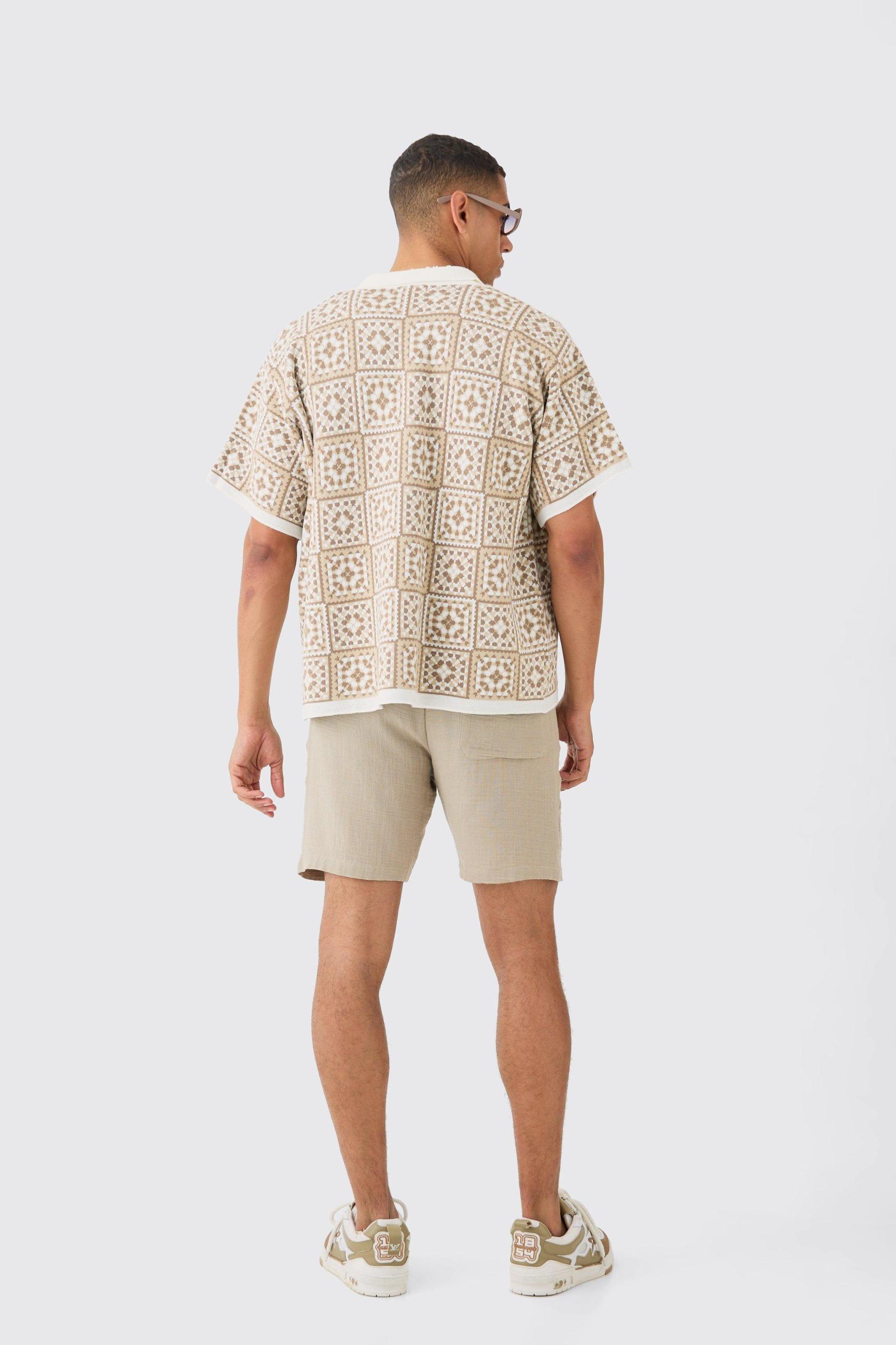 Oversized Boxy Crochet Knitted Shirt | boohooMAN USA Product Image