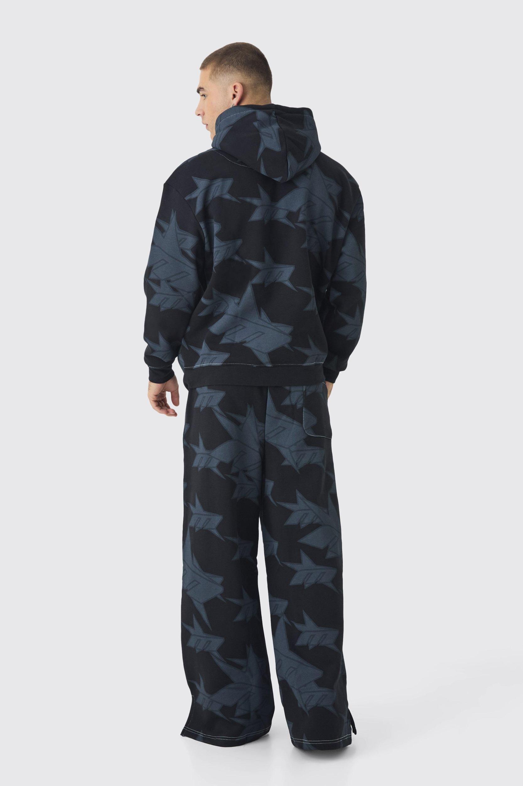 Oversized All Over Star Print Hooded Tracksuit | boohooMAN USA Product Image