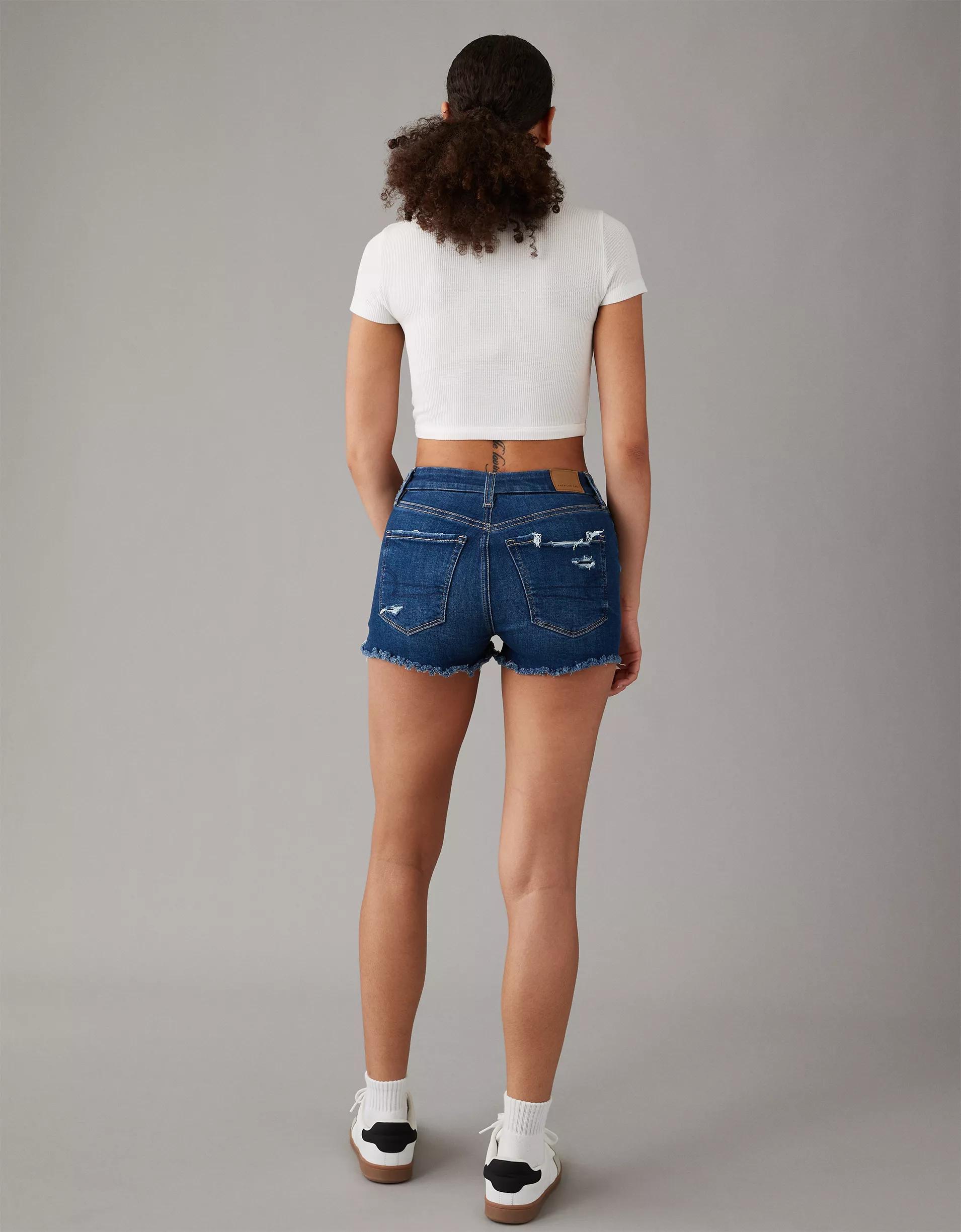 AE Next Level Curvy Ripped High-Waisted Denim Short Short Product Image