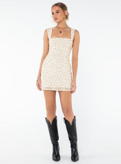 Posito Mini Dress White Floral Product Image