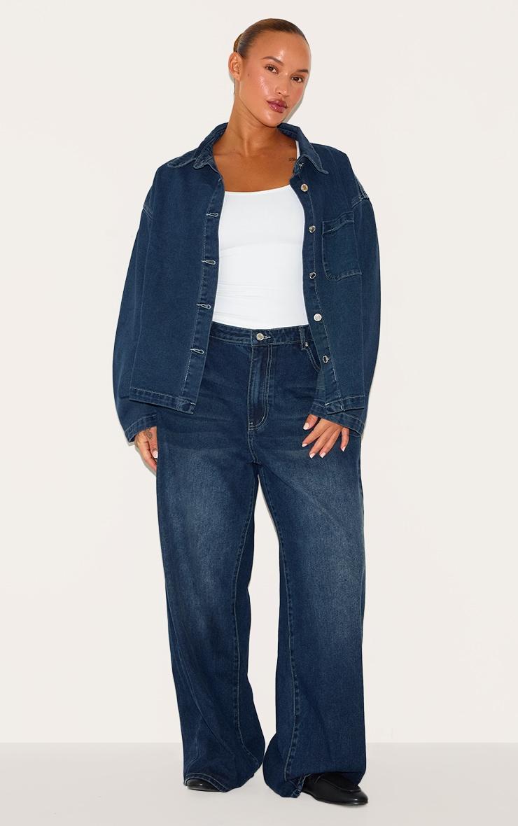 Plus Indigo Long Sleeve Boxy Denim Shirt Product Image