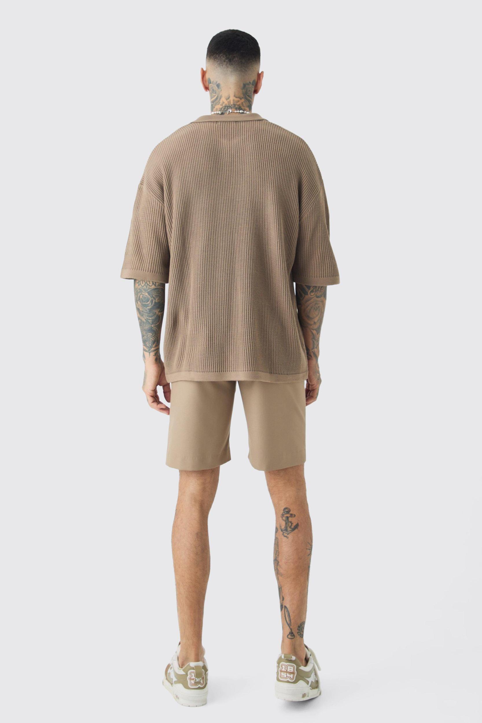 Tall Boxy Short Sleeve Ribbed Knit Polo | boohooMAN USA Product Image