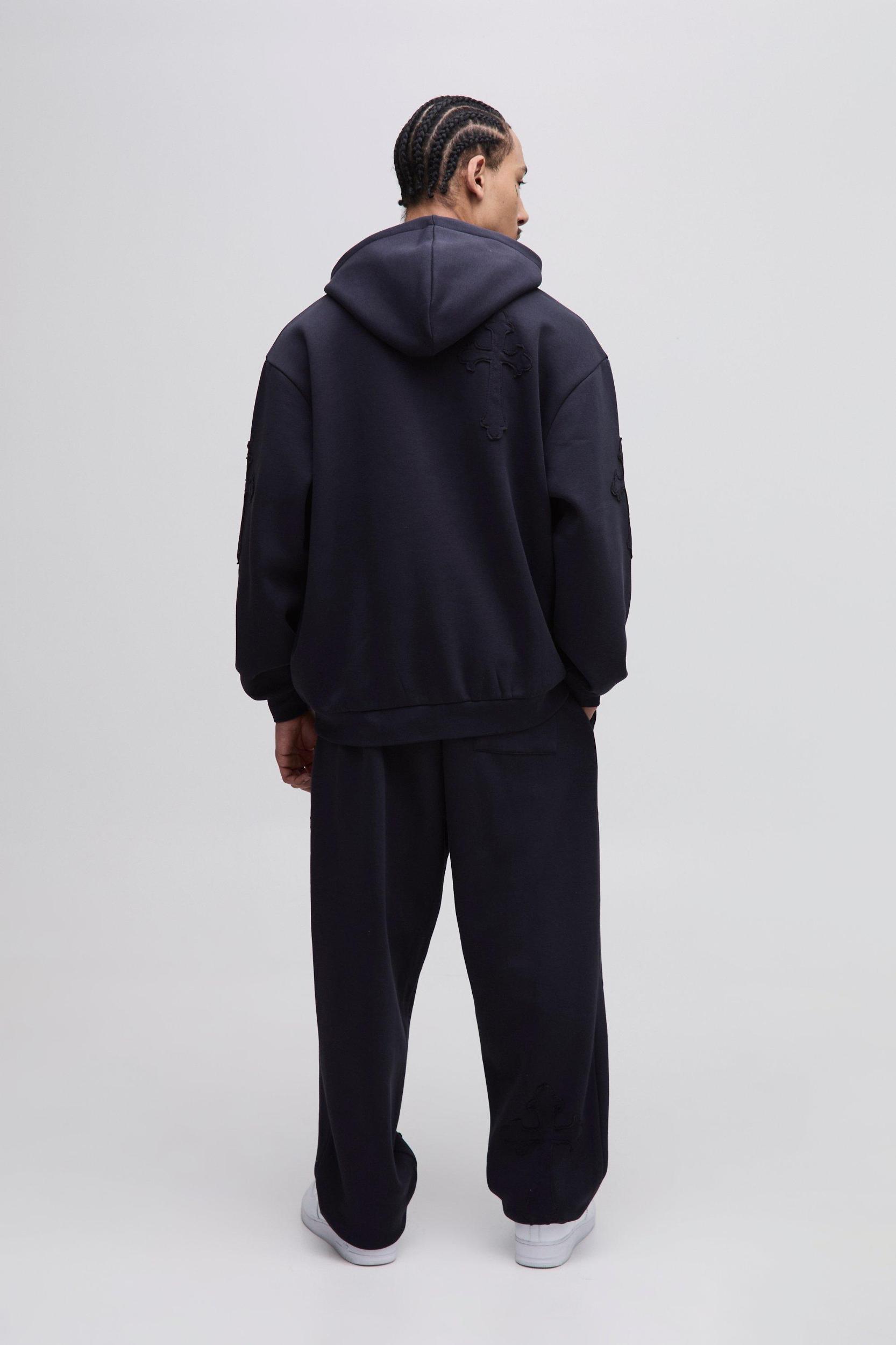 Oversized Worldwide Cross Applique Hooded Tracksuit | boohooMAN USA Product Image