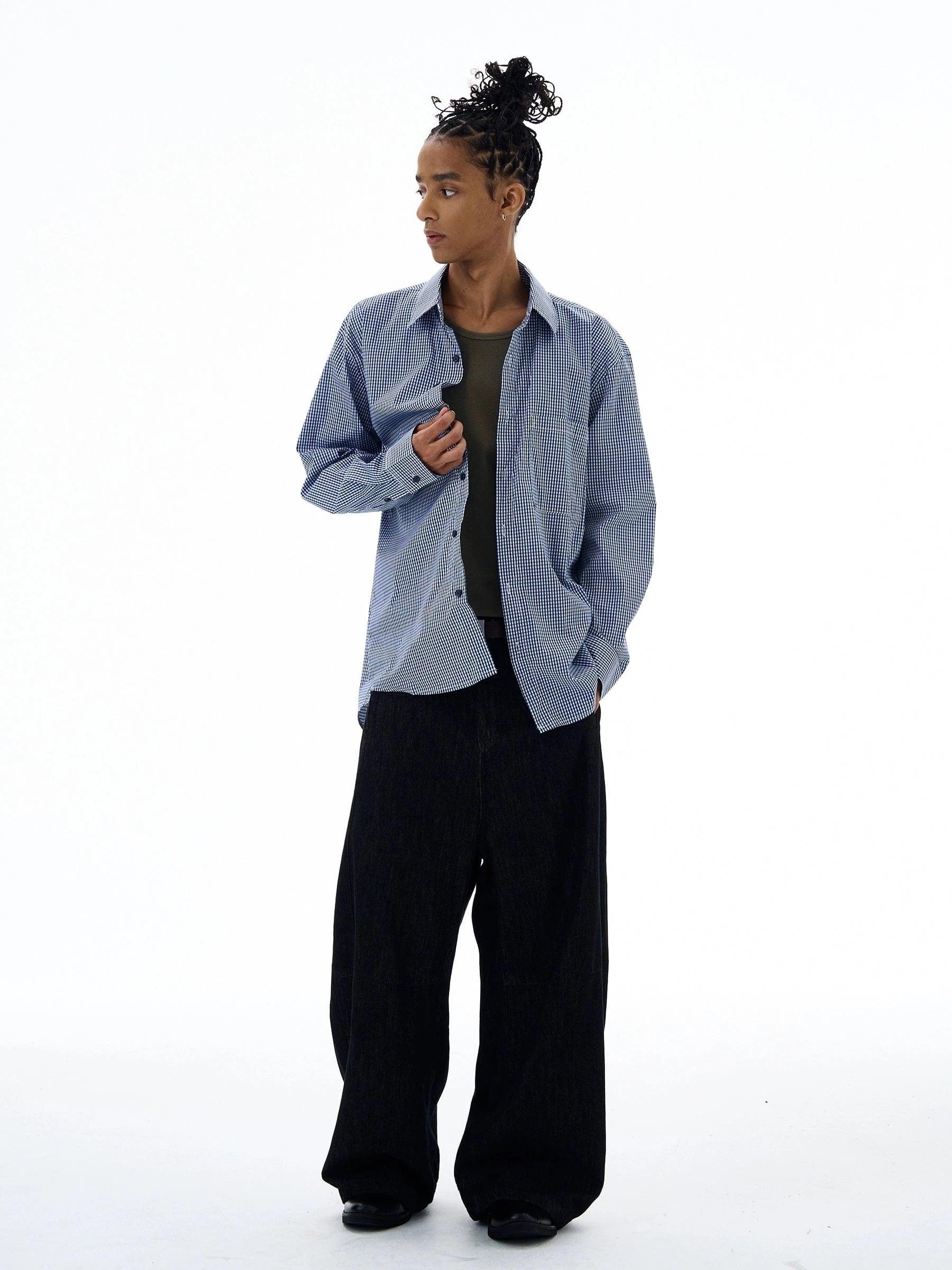 RT No. 19528 BLUE PLAID BUTTON-UP SHIRT Product Image