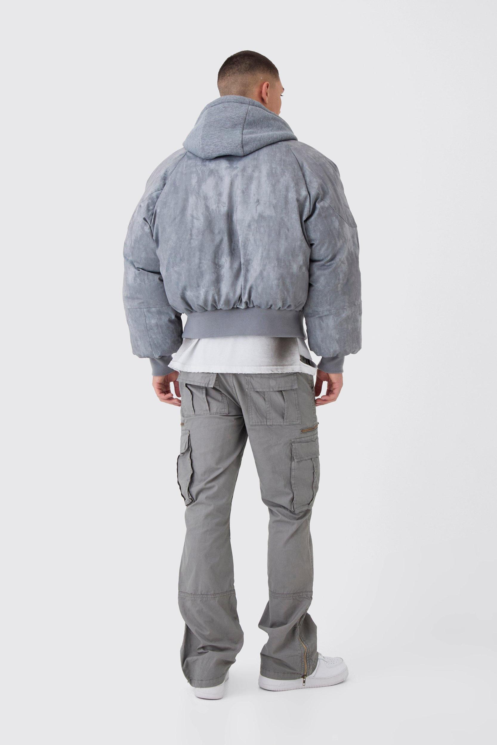 Slim Flare Zip Gusset Overdye Acid Wash Cargo Pants | boohooMAN USA Product Image