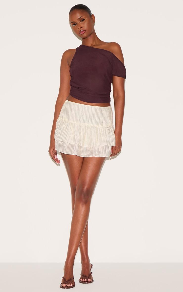 Almond Crinkle Woven Dropped Waist Frilly Mini Skirt Product Image