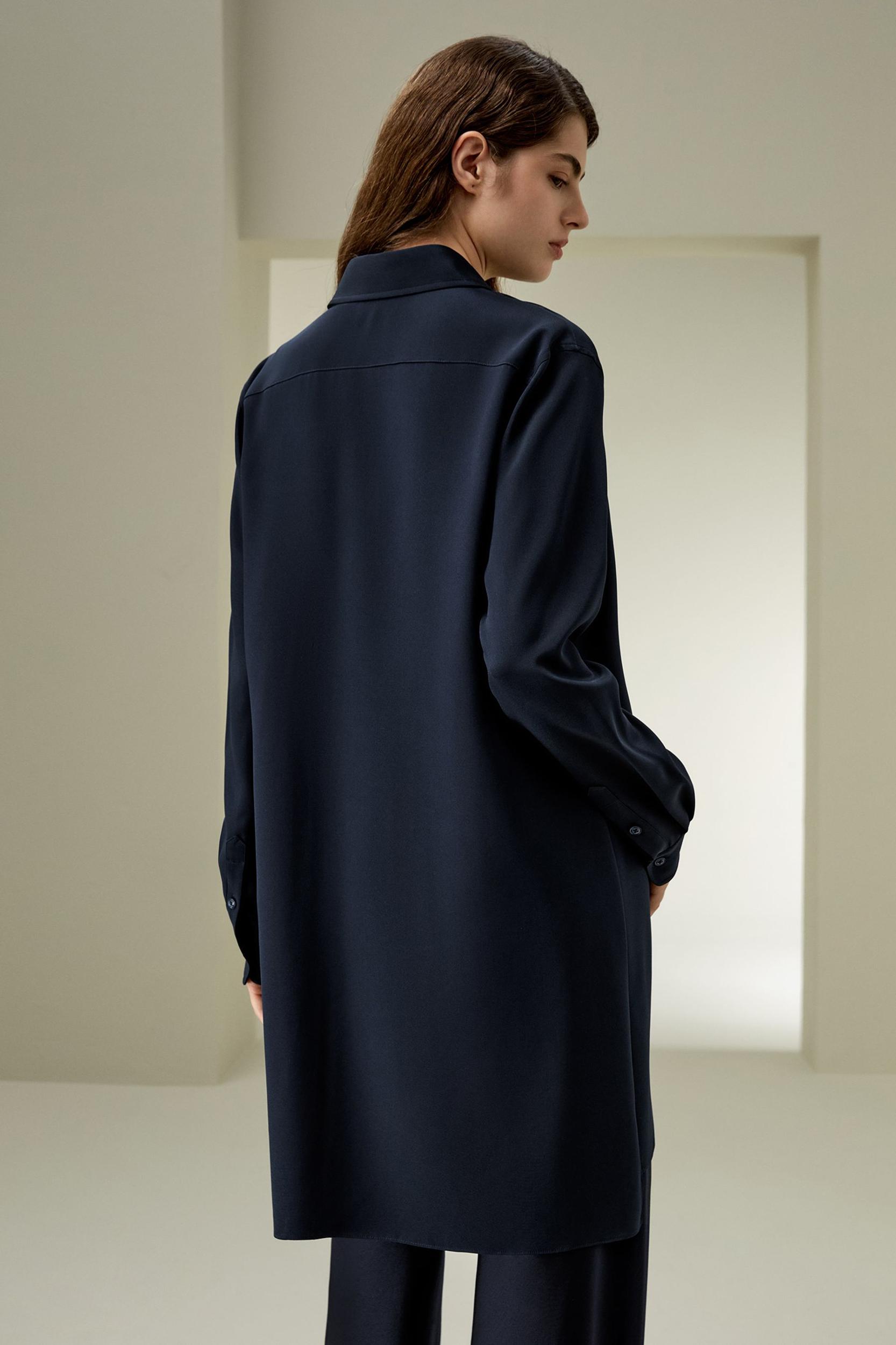 LILYSILK Shirt for Women Silk - Midnight Blue Mulberry Silk - Organic Long Sleeve Tops XS Product Image